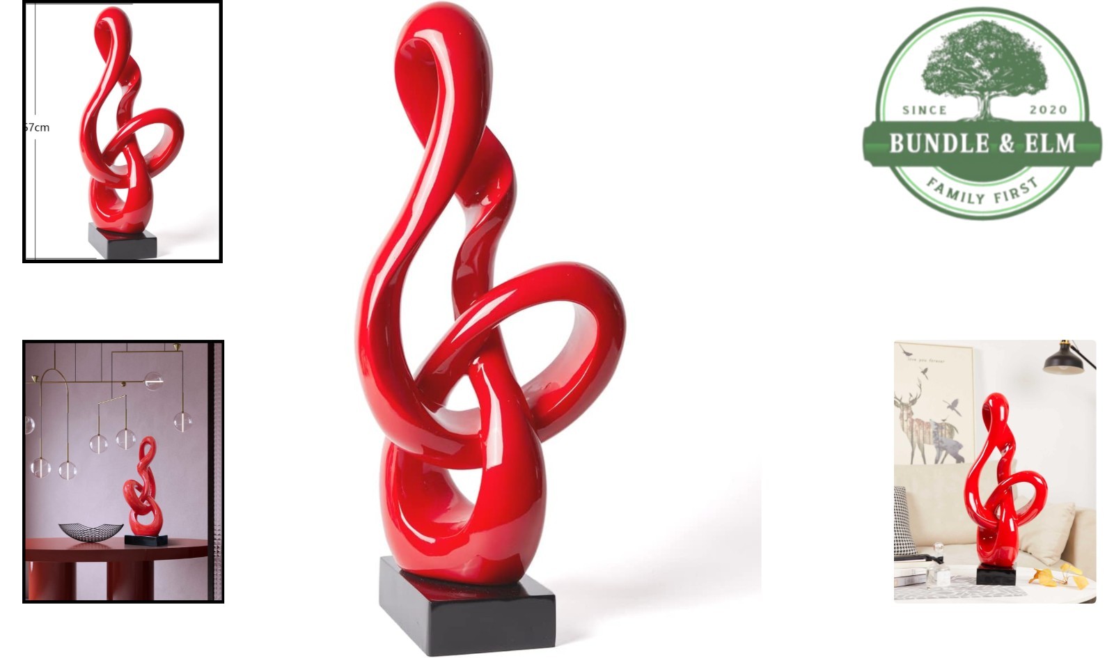 Modern Polyresin Music Note Sculpture Red 22.5 Inch Treble Clef Home Decor