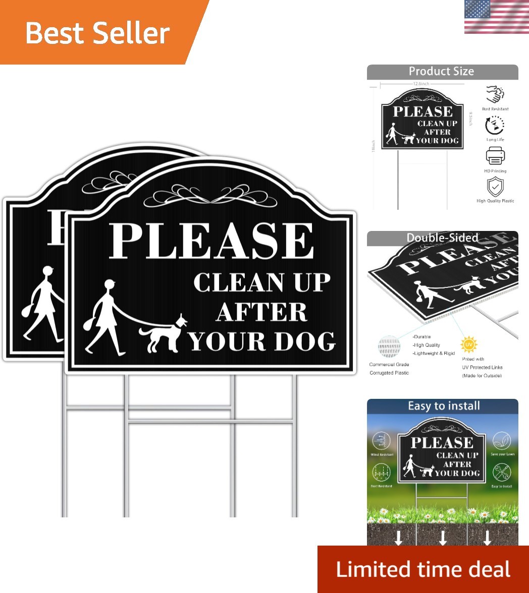 Clean Up After Your Dog Sign – 2 Pack, 12.6×9.5in, Double Sided for Visibility