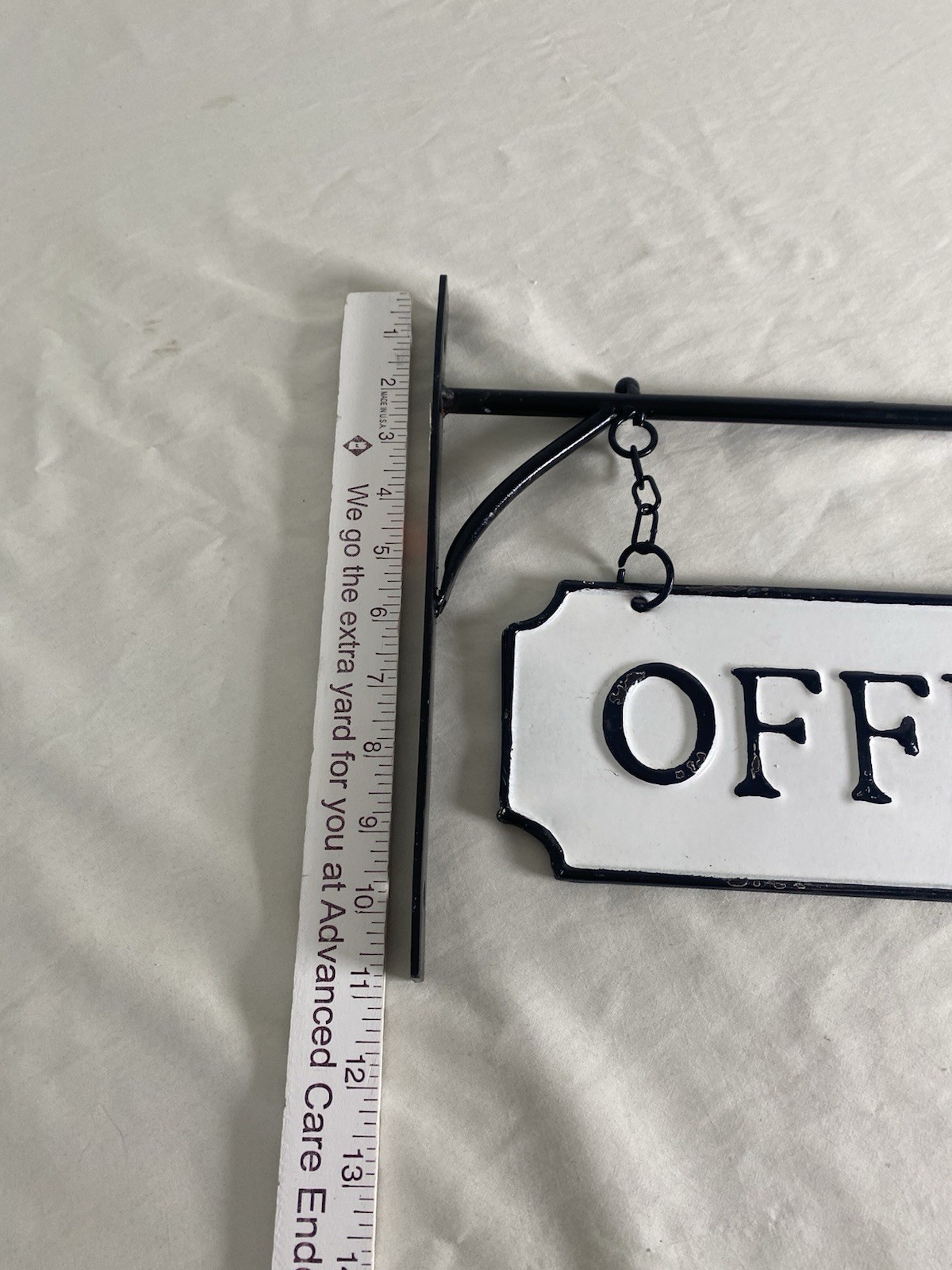 White Enamel 2 Sided Hanging Office Sign Embossed Rustic Wall Decor Primitive