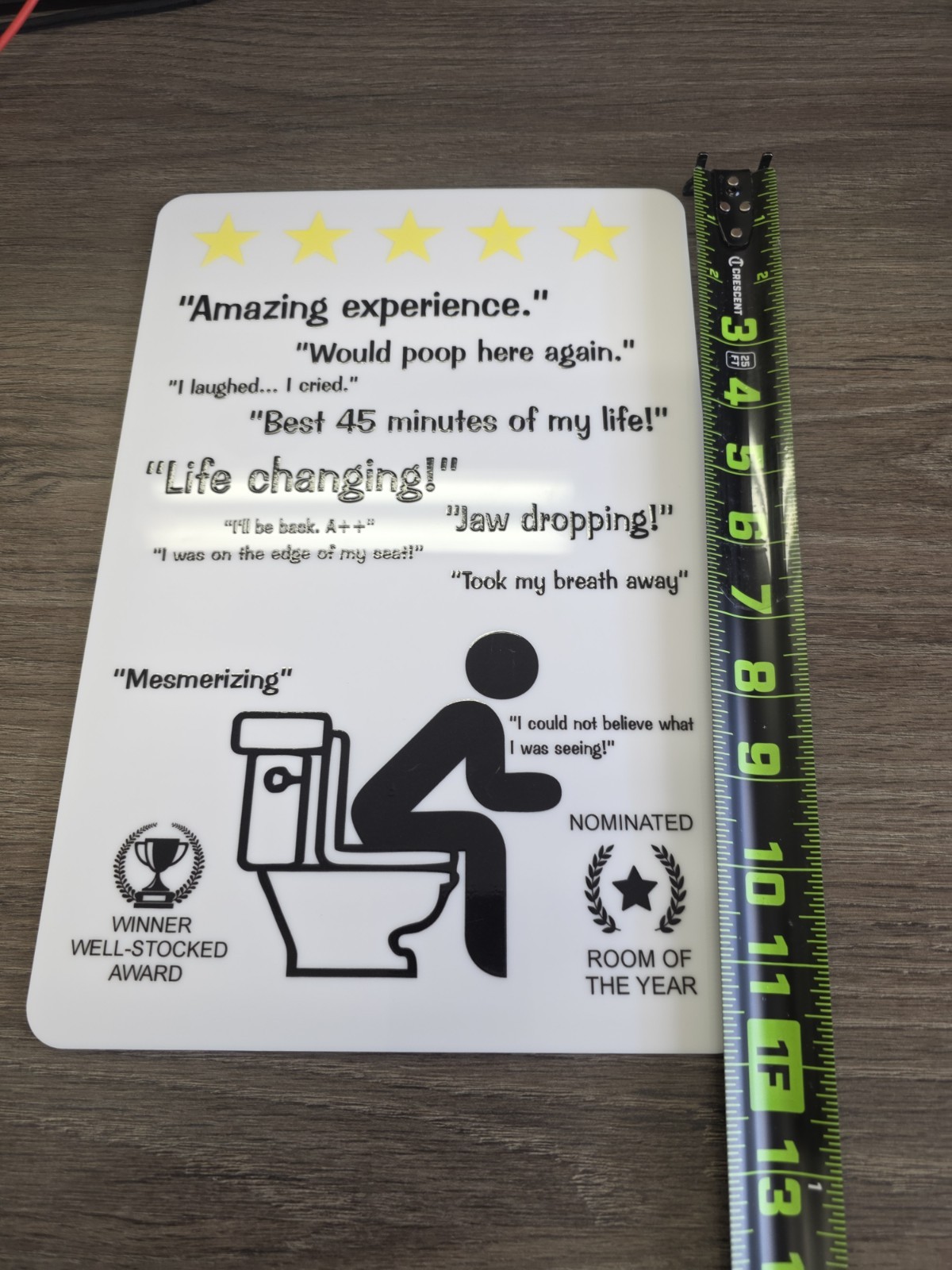 Funny 5 Star Bathroom Review Sign 12in W X 8inH