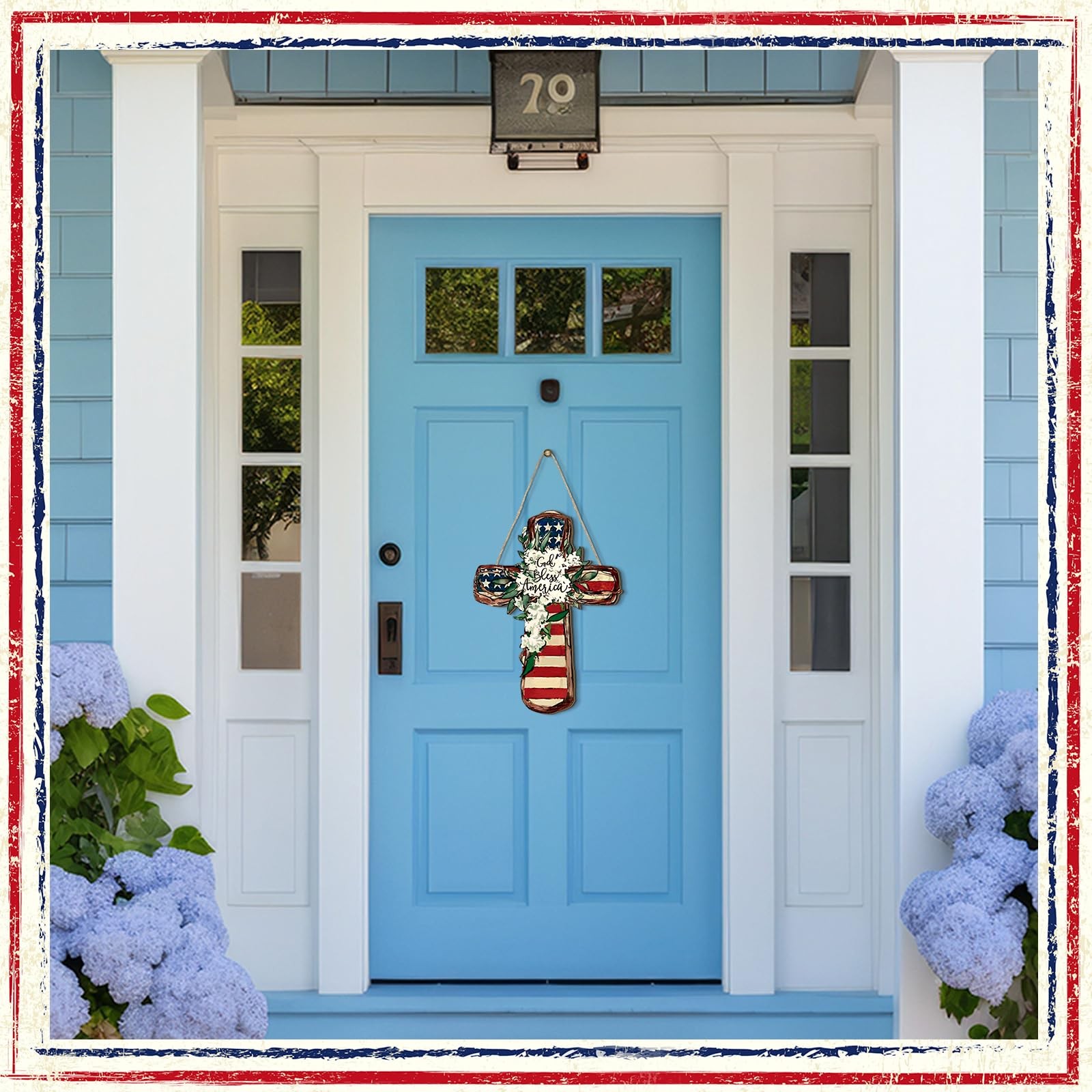 4Th of July Door Sign Patriotic Wreath God Bless American Door Hanger Wooden Pla