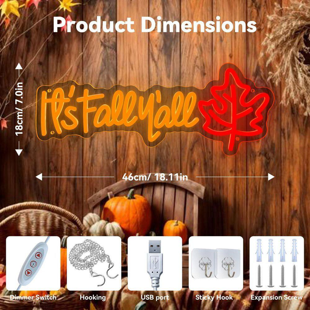 Thanksgiving Fall Maple Leaf LED Neon Sign Wall Hanging Acrylic Multicolor Home