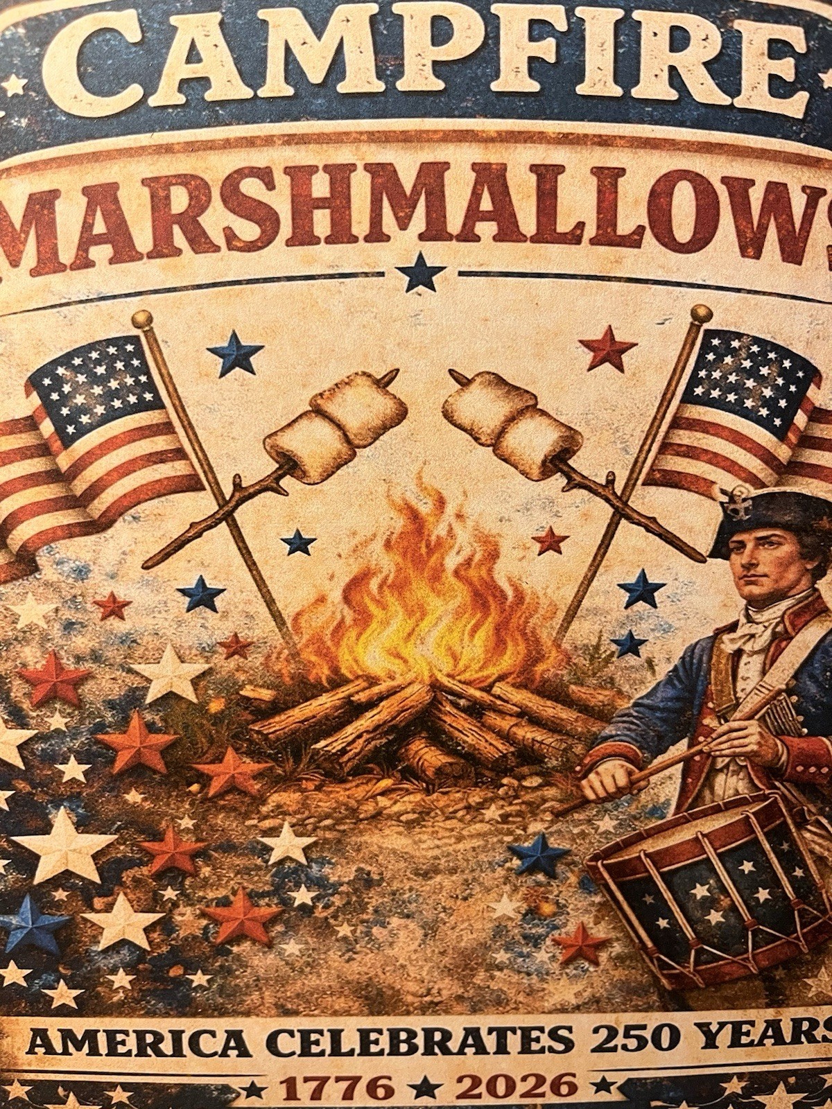 Campfire Marshmallows, America 250th, Patriotic Handcrafted Plaque / Sign # 2