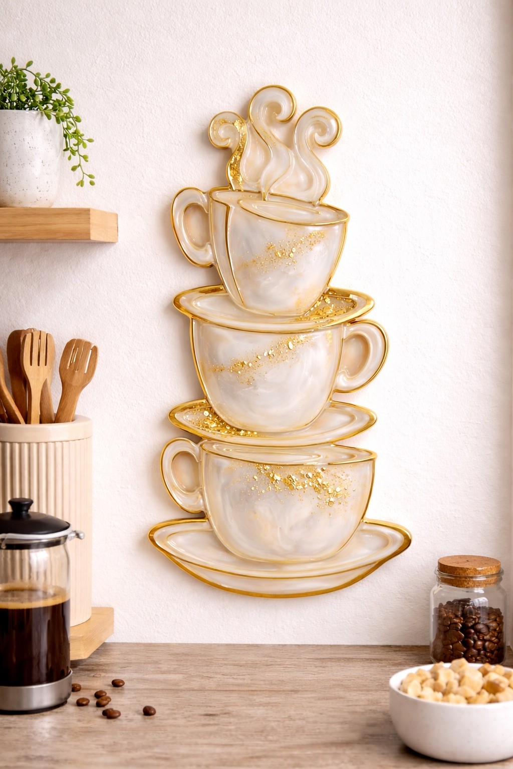 Coffee Cups Stacked resin Wall Art Coffee House
