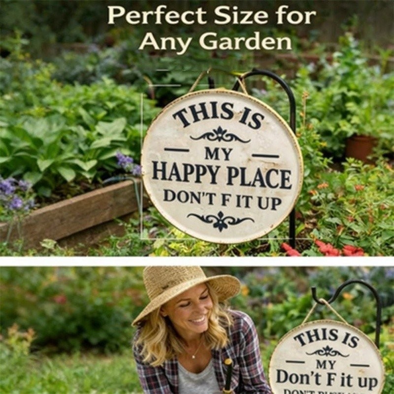 This Is My Happy Place Vintage Metal Sign, Round Wall Decor for Home & Garden