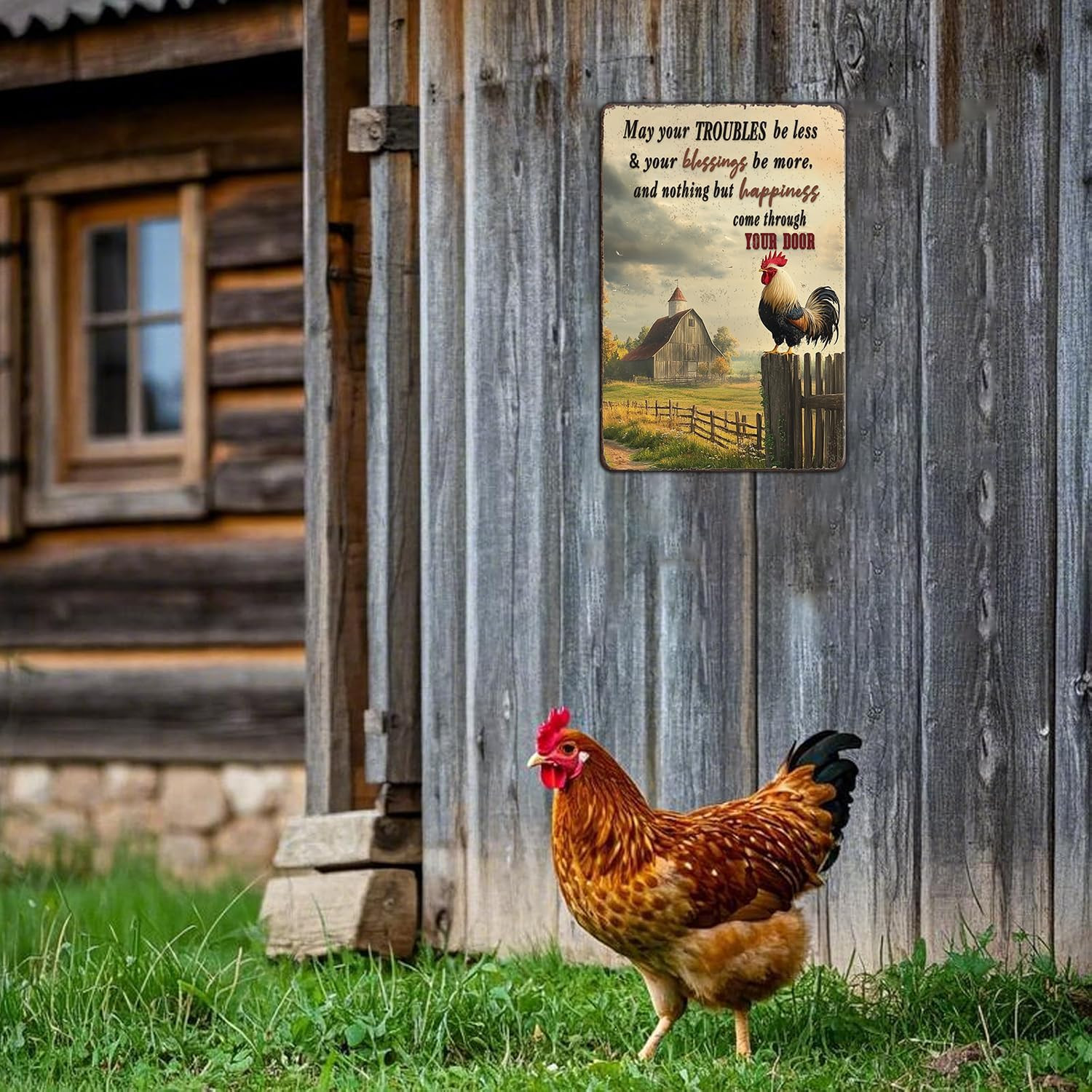 Funny Chicken Signs Farmhouse Rooster Crowing Farm Fence Aluminium Sign Metal Ch
