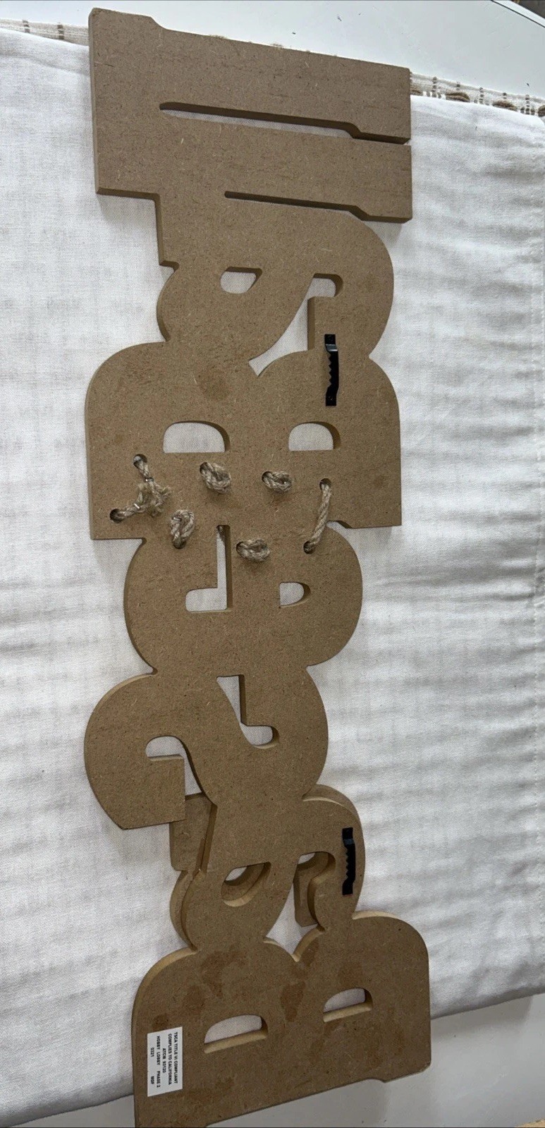 Baseball Wood Art Wall Hang w Jute Rope Lacing Rustic Distressed Bedroom Cave