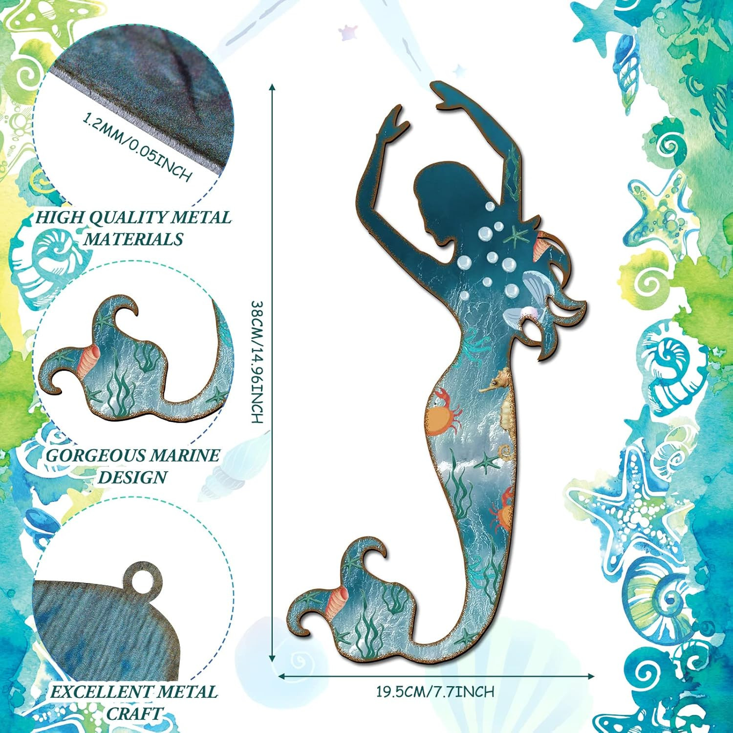Metal Mermaid Wall Art Rustic Hanging Mermaid Wall Decor Blue Elegant Sculpture