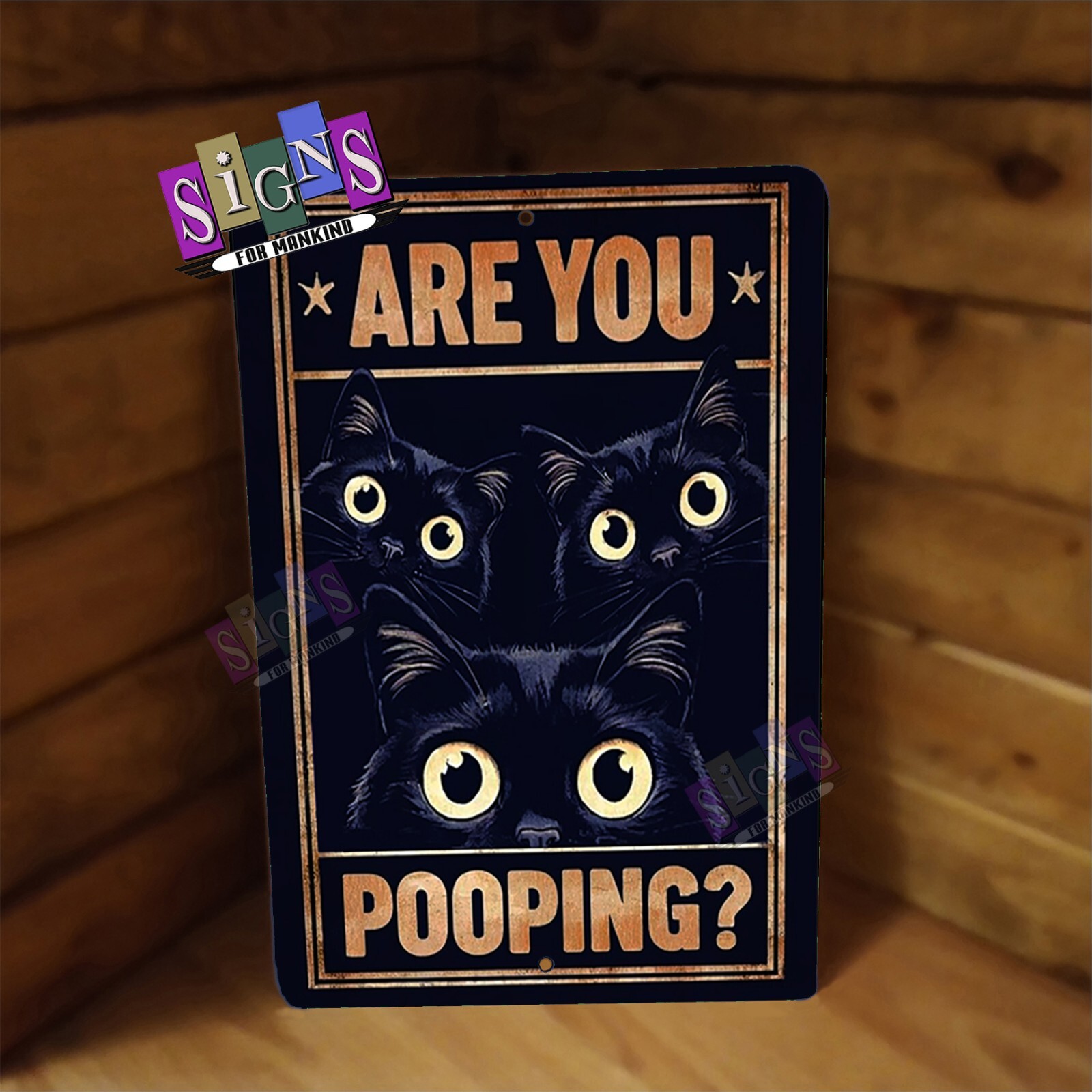 Are You Pooping? Black Cats Funny Cute 12″x8″ Metal Poster Sign Bathroom Art