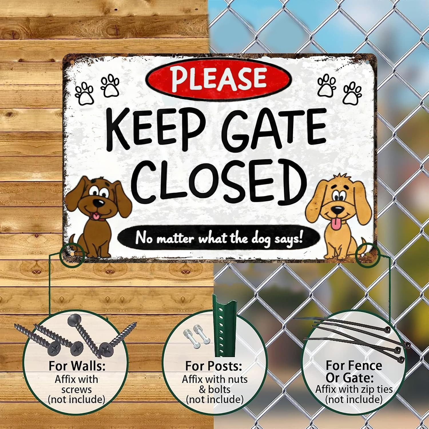 Keep Gate Closed Dog Metal Tin Sign 8×12 Funny Pet Warning Wall Decor Gift