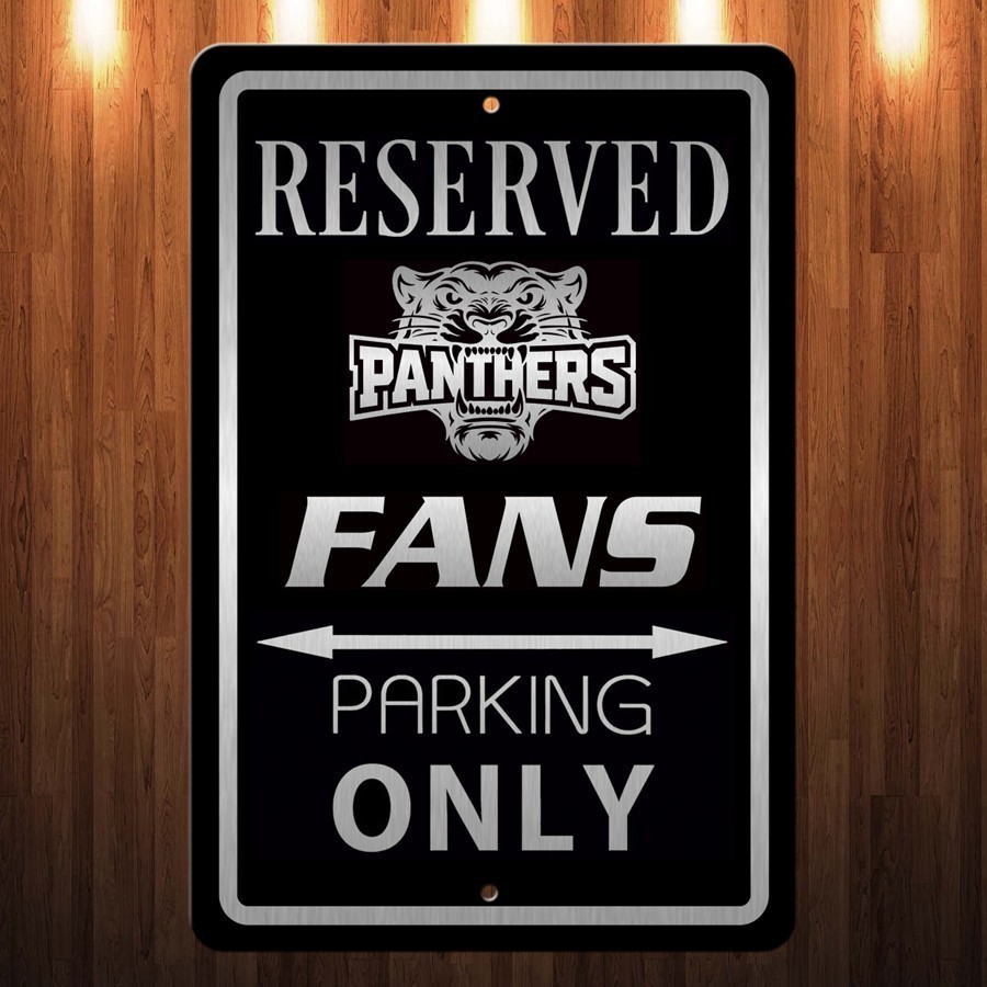 Laser etched engraved Panther Fans Parking Sign Black Brushed Aluminum 8 x 12 in