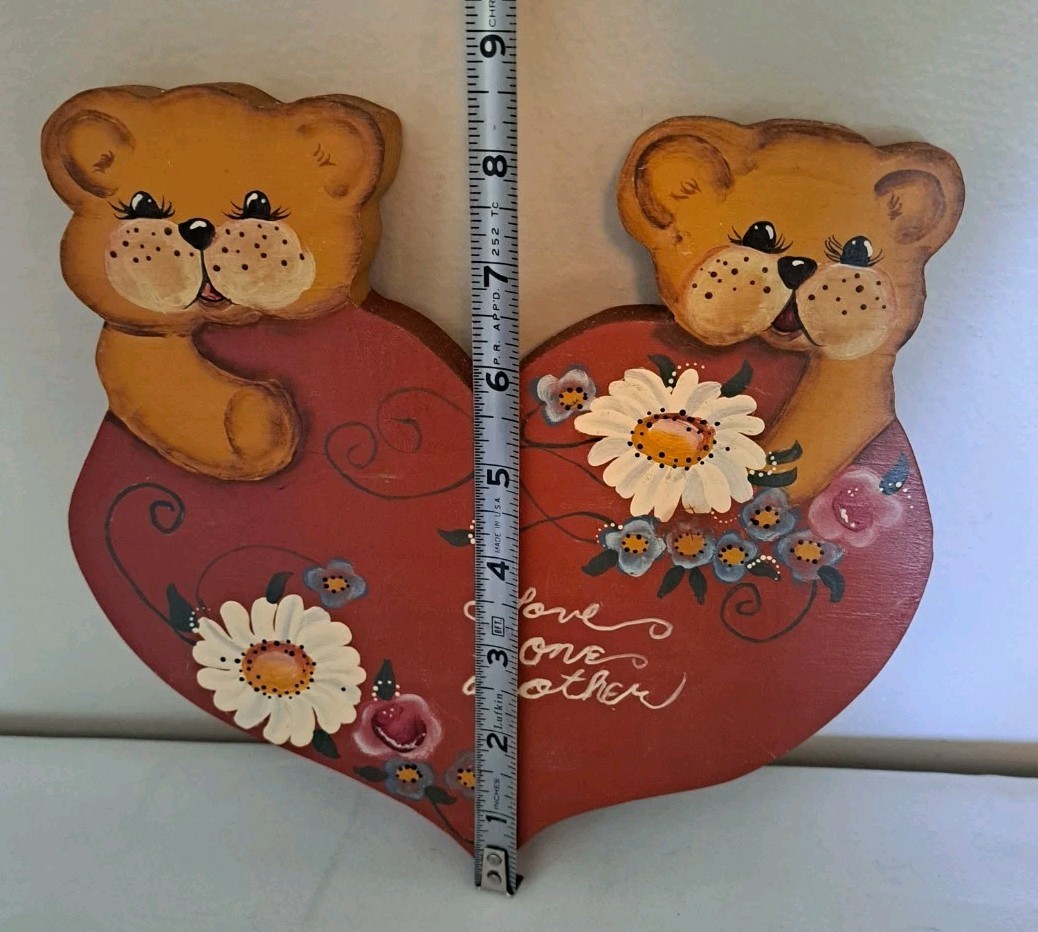 Love One Another Teddy Bear Wood Wall Decor Sign Cottage 90s 80s Vintage