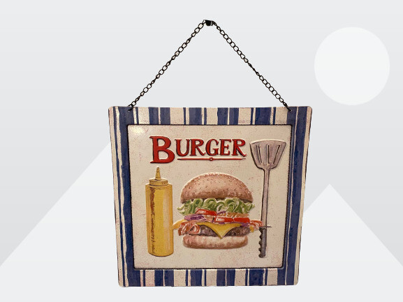 Tim Coffey Multi-Colored Embossed Decorative 14″x14″ Hanging Metal Burgers Sign