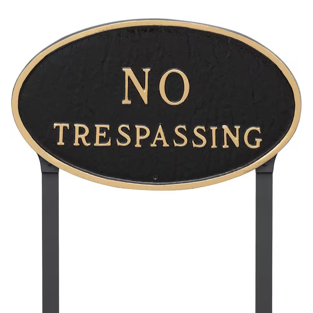 10 In. X 18 In. Large Oval No Trespassing Statement Plaque Sign with 23 In. Lawn