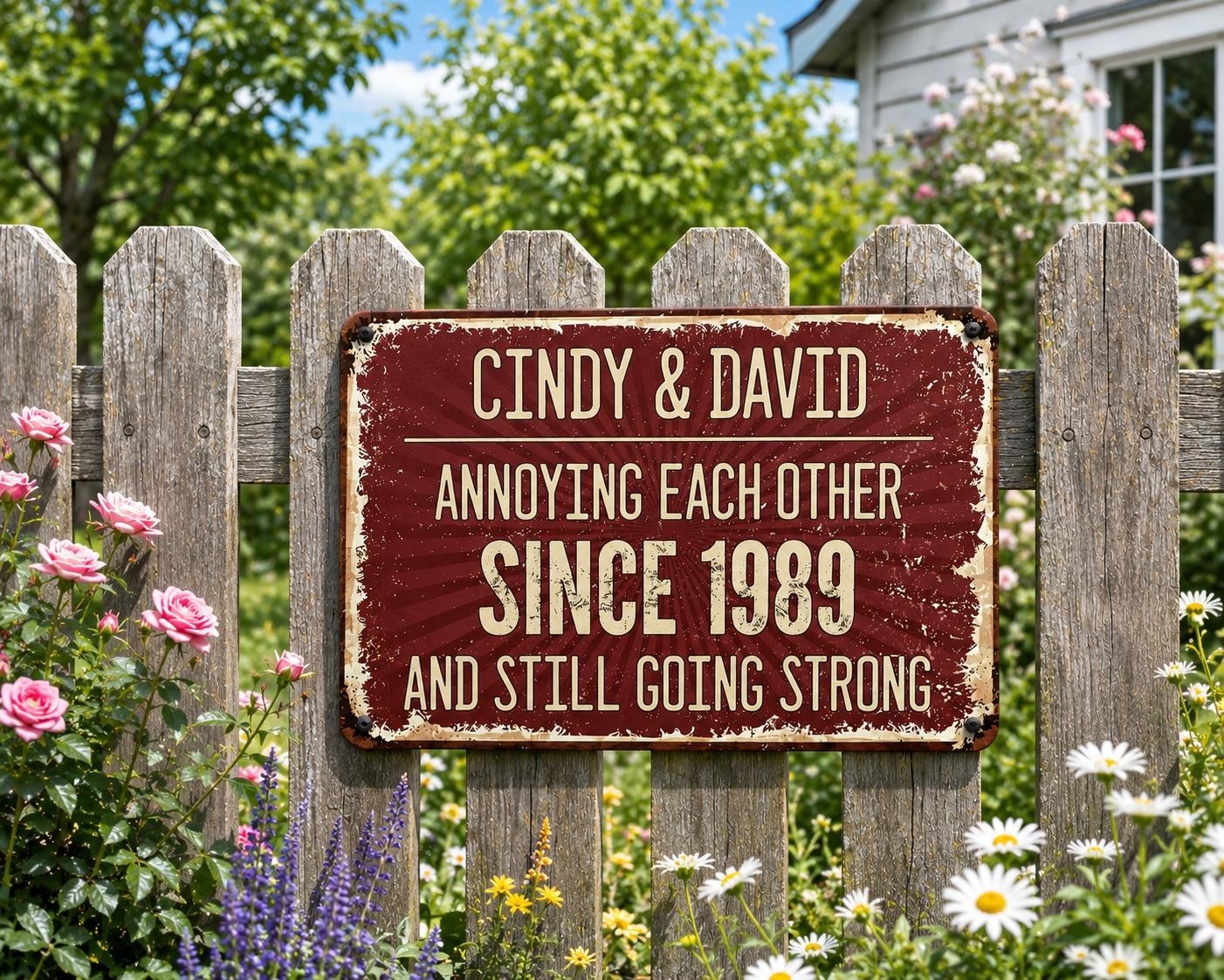 Personalized Anniversary Metal Sign: Funny Couple Gift, Custom Names & Date