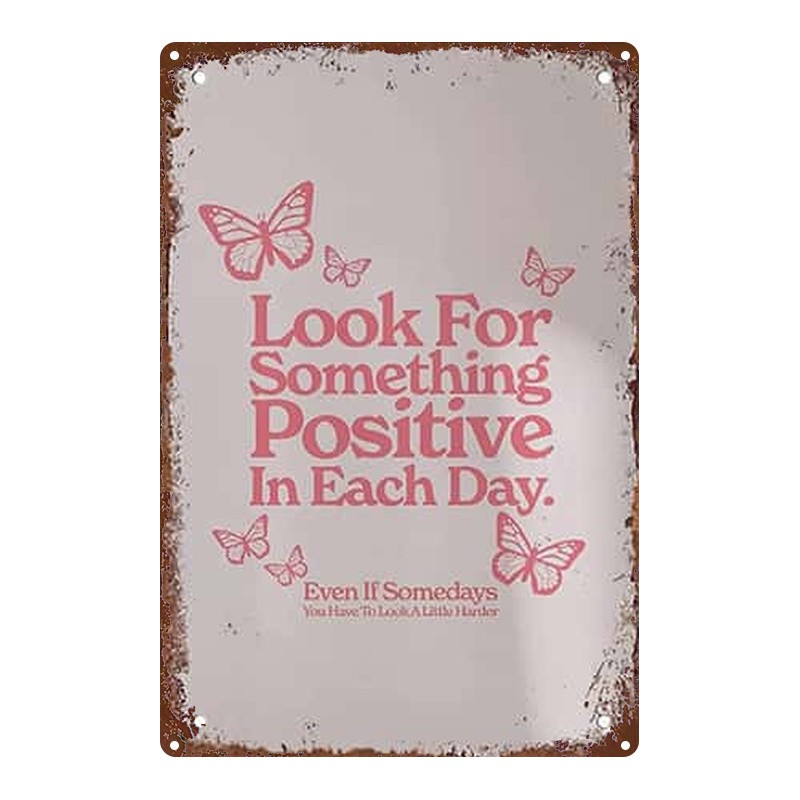 Pink Butterfly Metal Sign 8×12 Inches Distressed