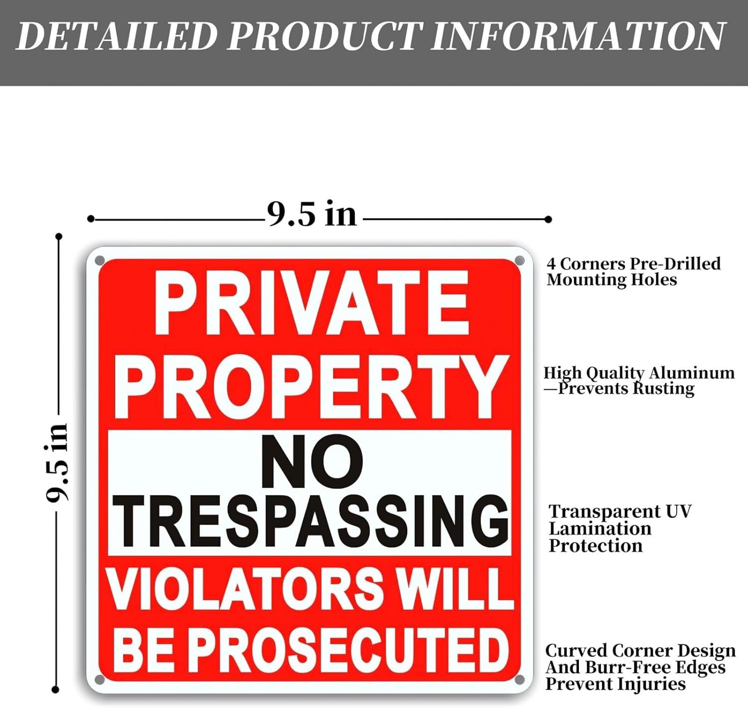 4 Pack Large No Trespassing Signs 9.5 x Inches, Red, white and black