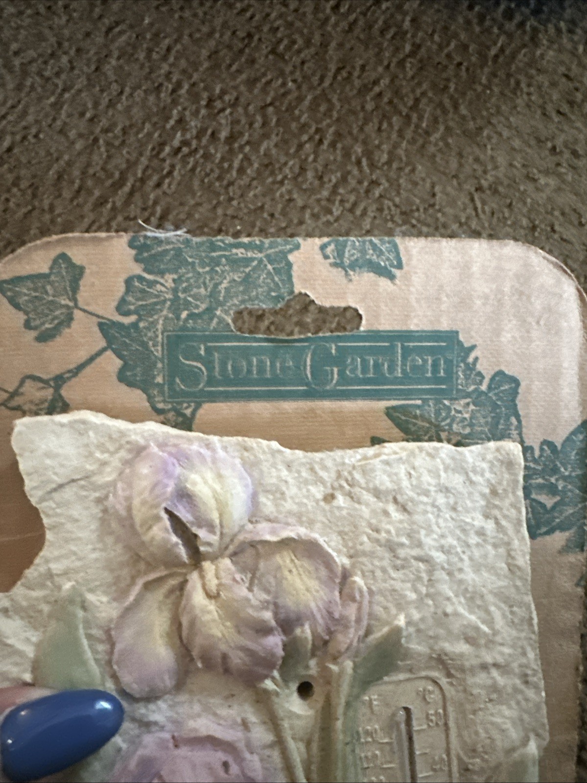 Stone Garden thermometer with Flowers New