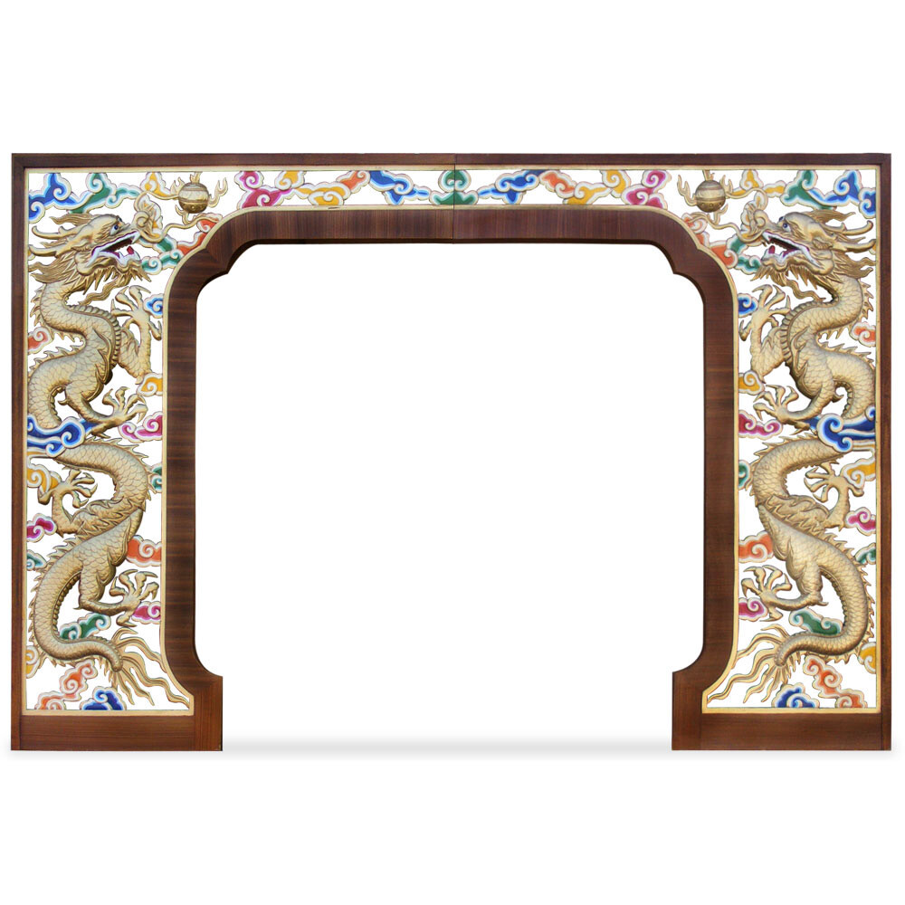 US Seller – Wooden Dragon Motif Chinese Palace Entryway Gate