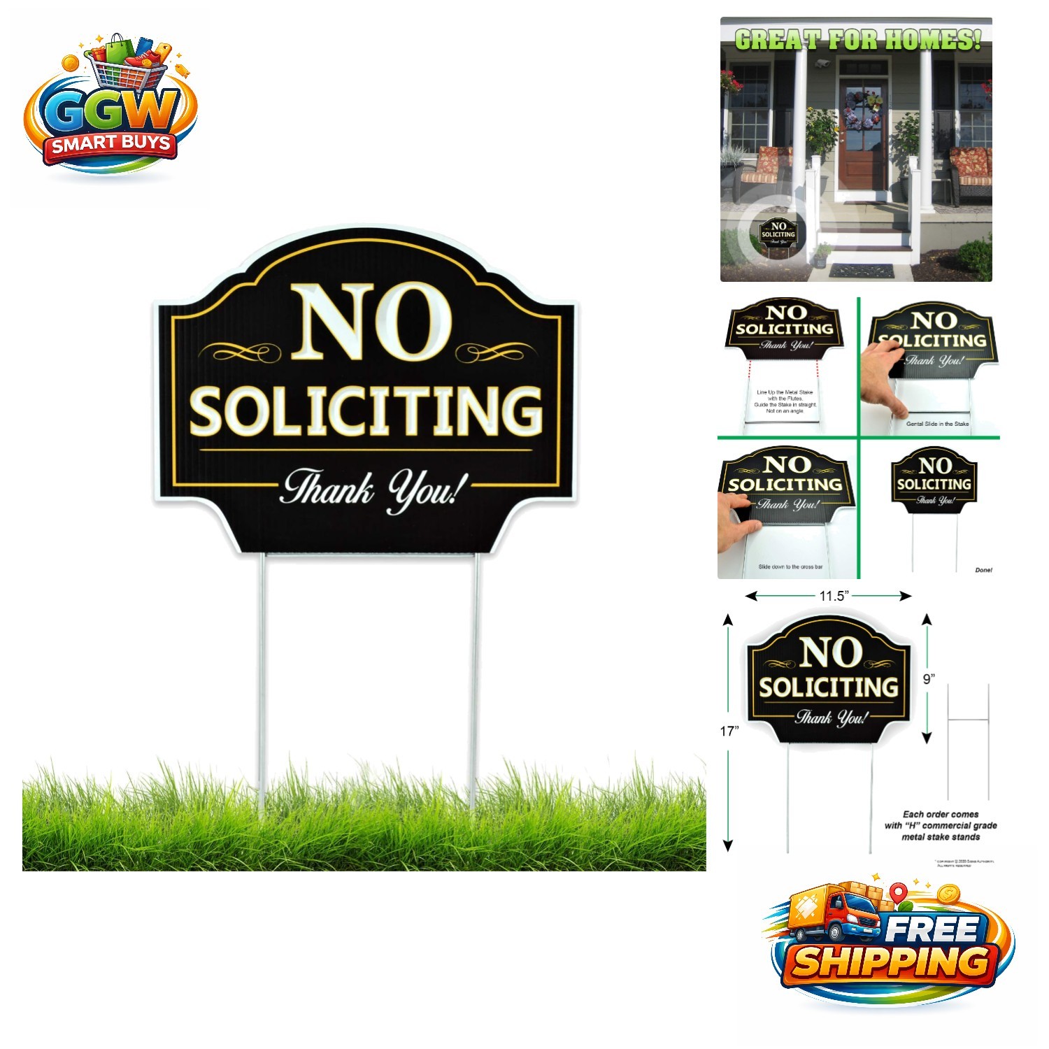 11.5″x9″ Coroplast No Soliciting Sign – Modern Design for Front Door Protection