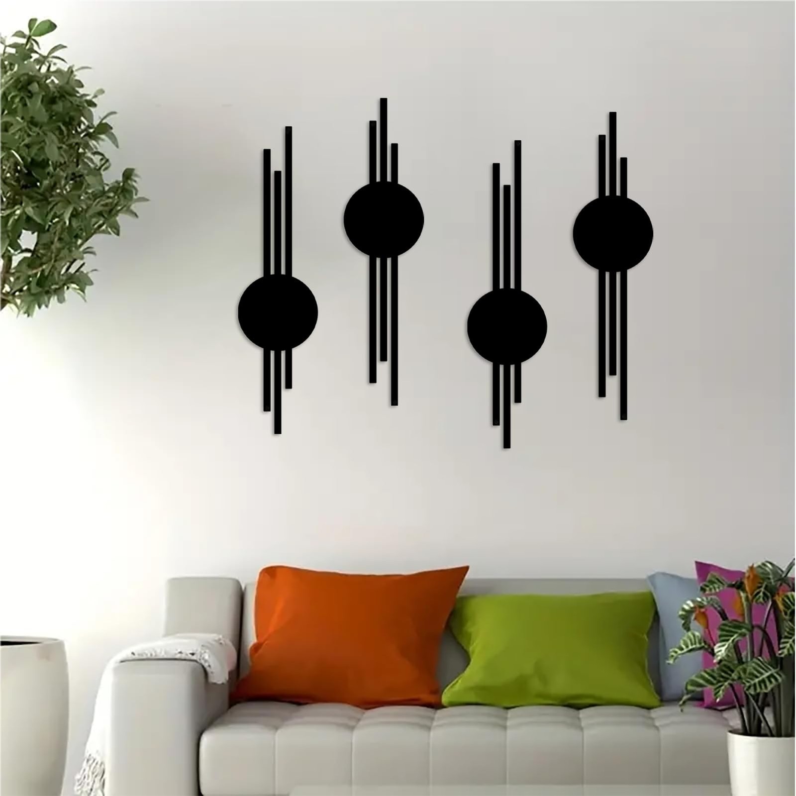 2Pcs Abstract Metal Wall Decor, Black Modern Geometric Hanging Paintings