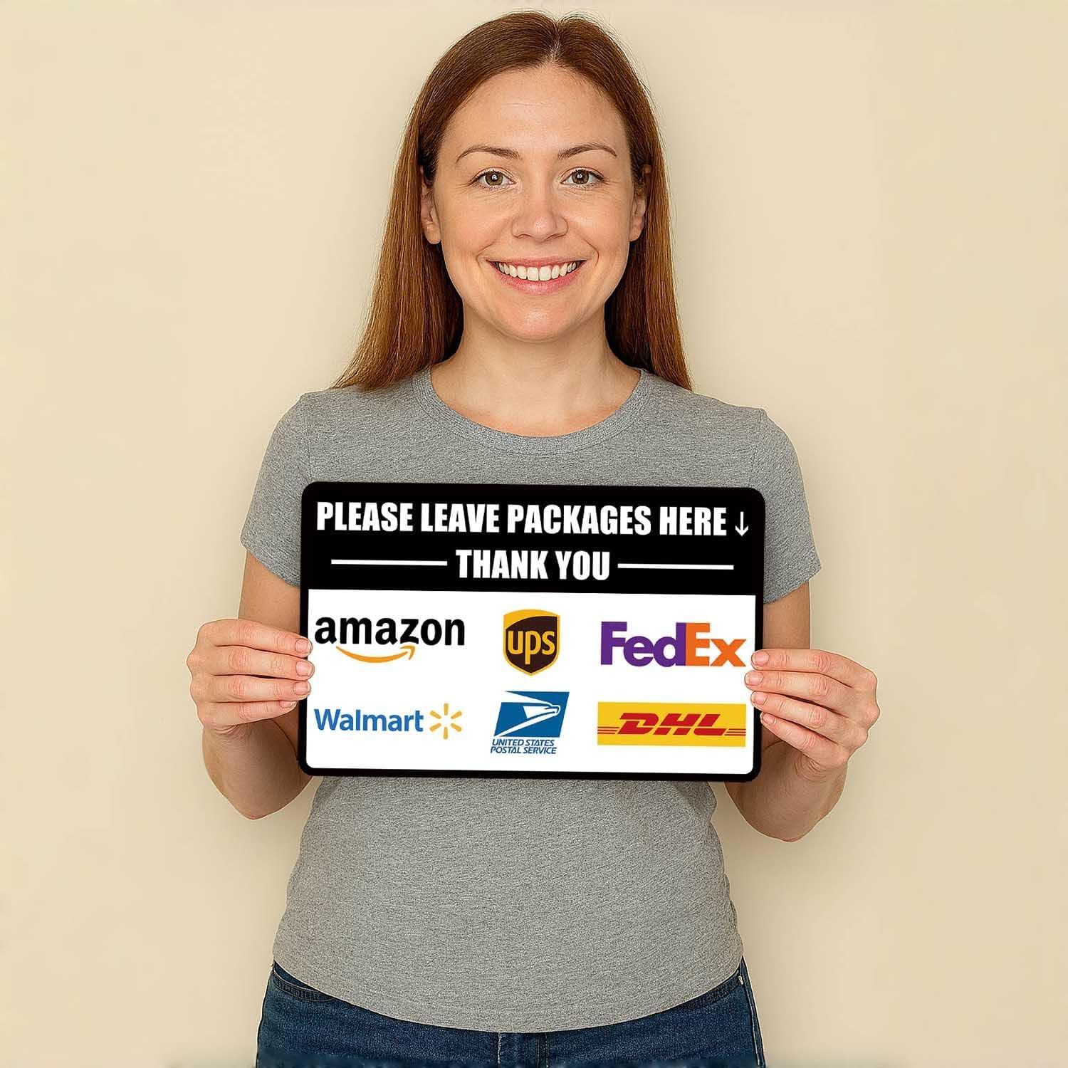 2 Pack Delivery Signs for Packages -Please Leave Packages Here Sign, 11 x 7 Inch