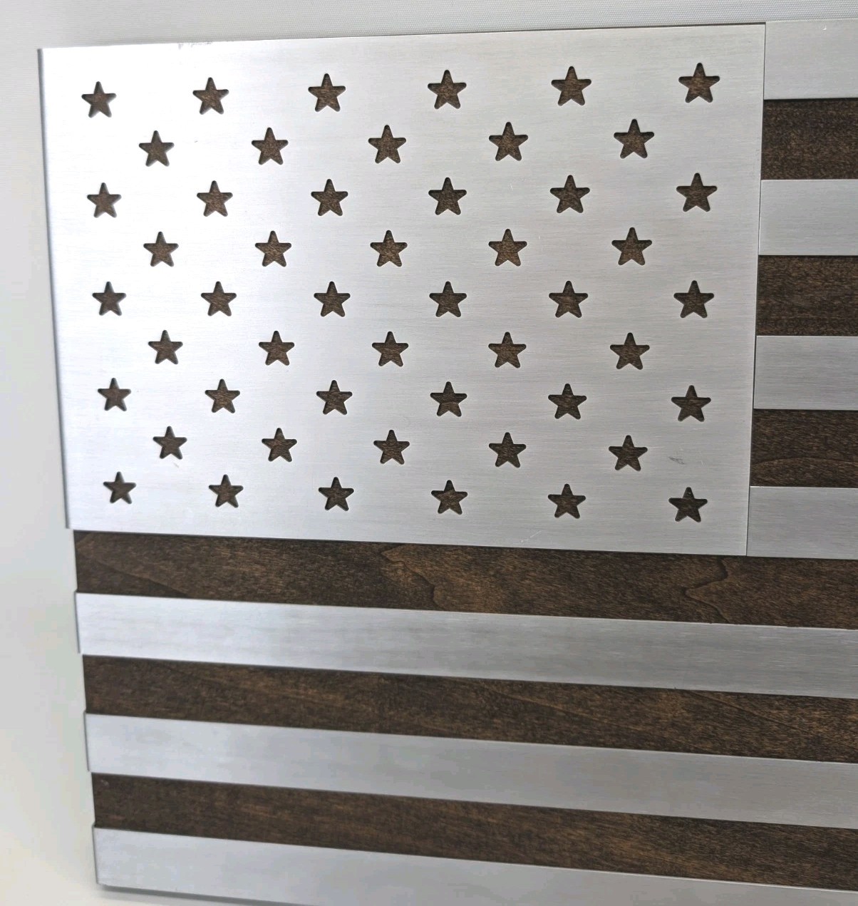 Modern Rustic American Flag Wall Decor Wood & Brushed Metal 21” x 11”