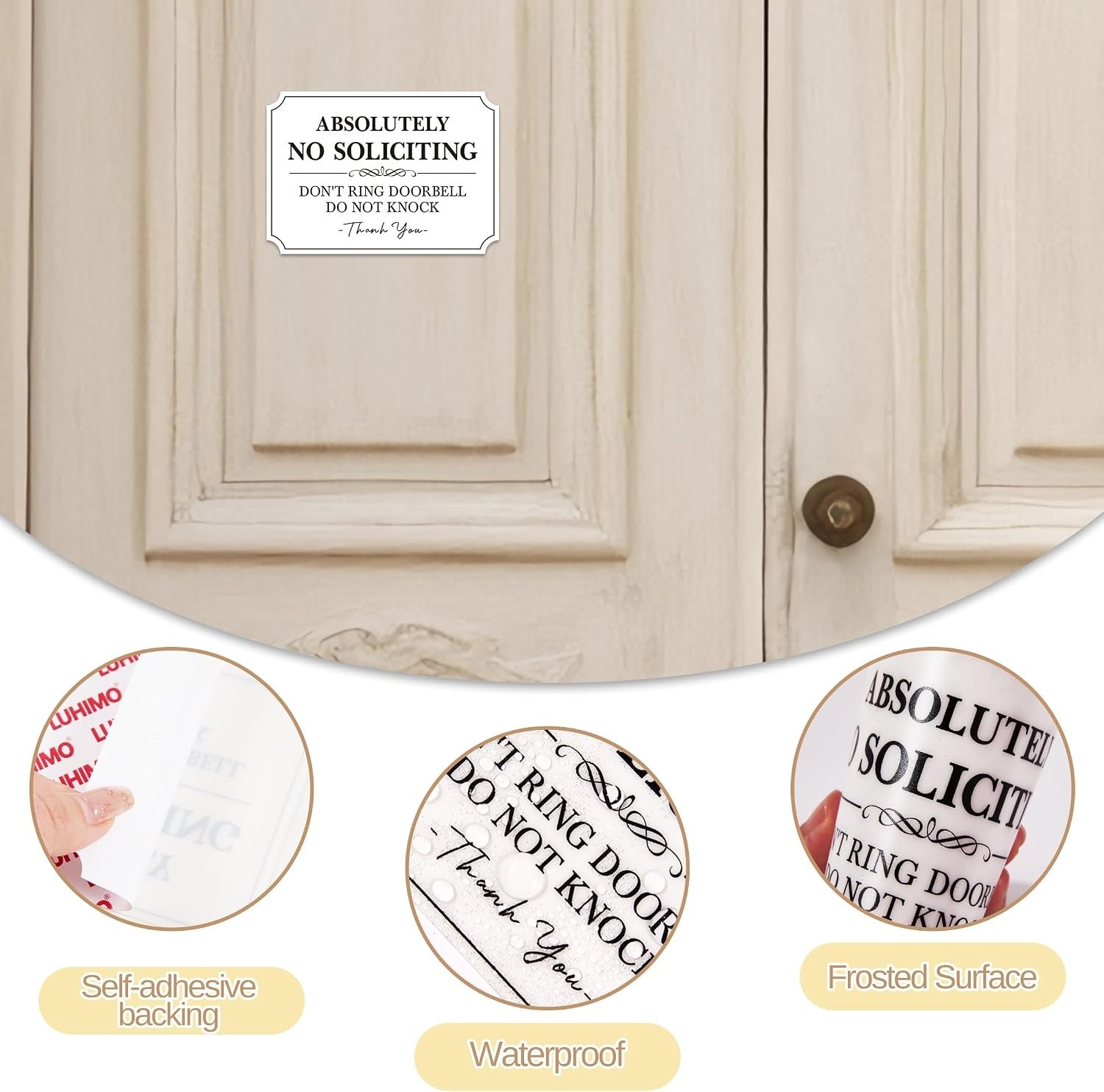 Durable No Soliciting Sticker, Self-Adhesive for Doors & Windows – 5.1×3.5 in