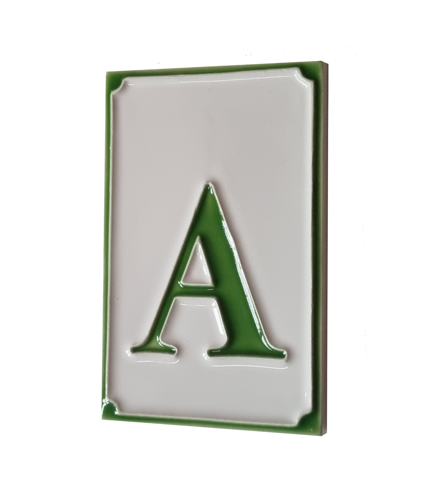 11 cm x 7 cm Italian Ceramic Green Numbers & Brown Or White Frames