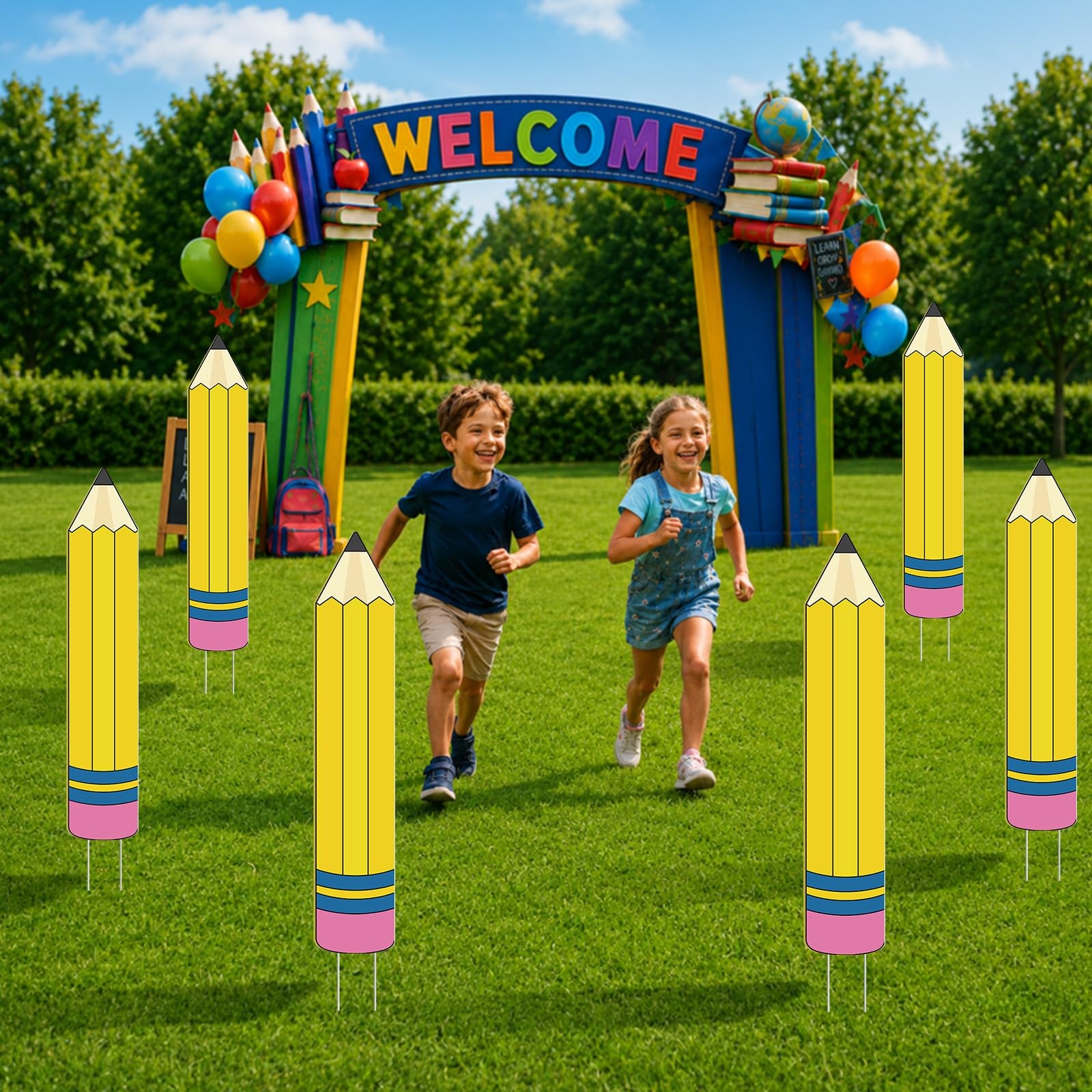 6 Pack Back to School Pencil Yard Signs, Large Welcome Back to School Yard De…