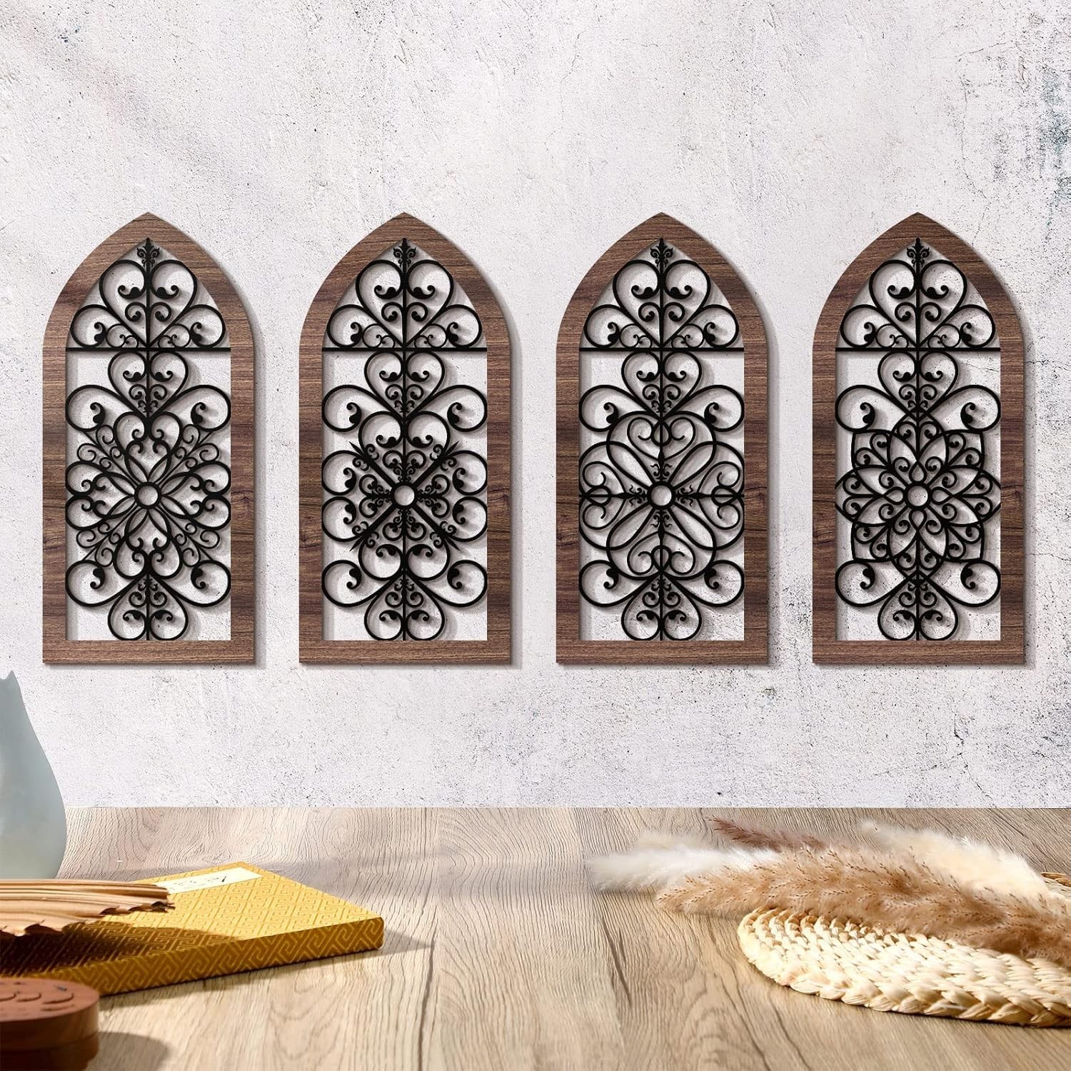 4 Pieces Thicken Rustic Wood Wall Decor Arch Modern Farmhouse Wall Art Decor Woo