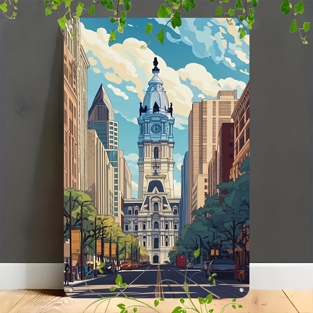 Philadelphia Aluminum Sign 8×12 City Landscape Decorative Wall Plaque