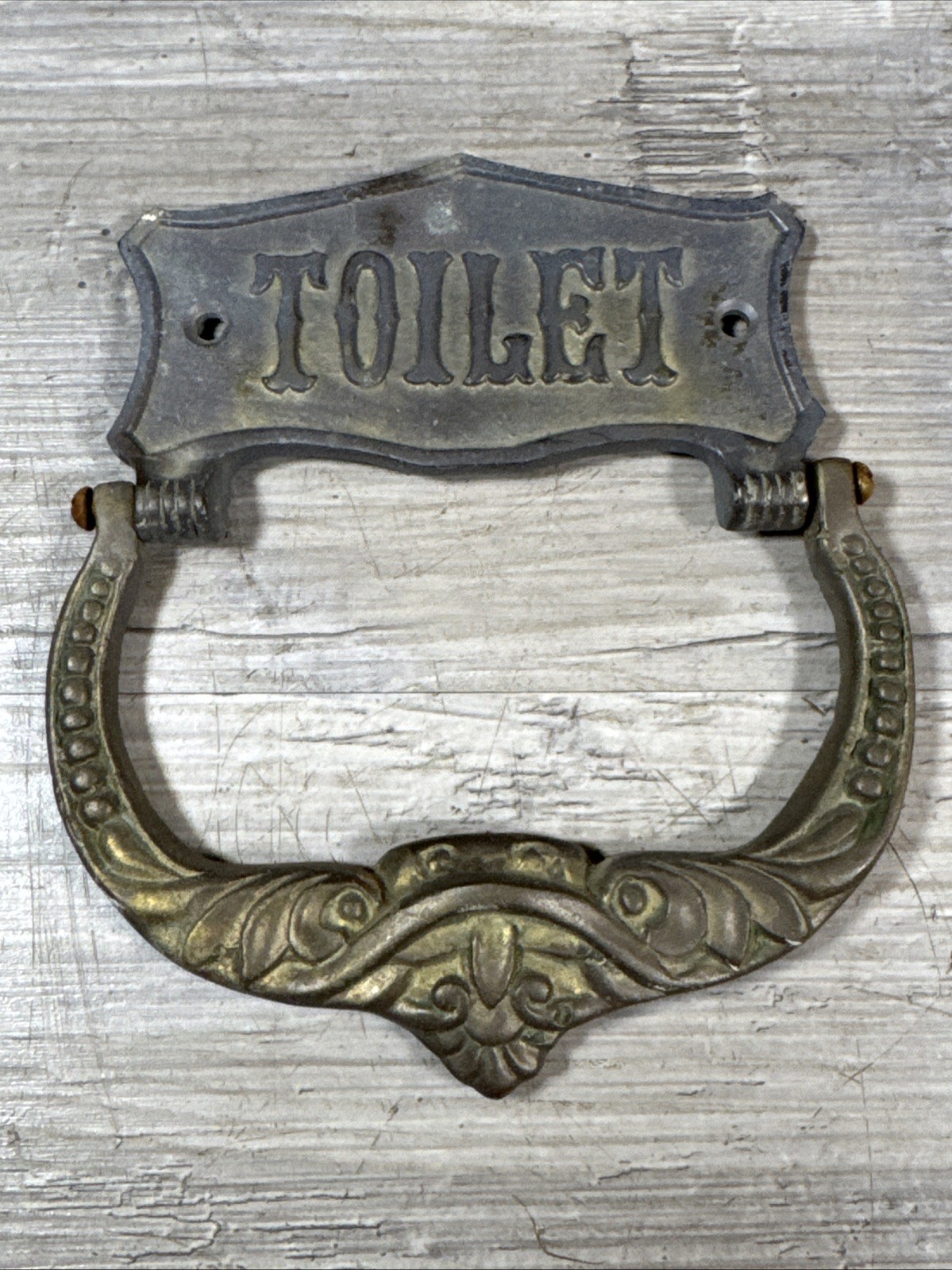 Antique Brass Toilet Door Sign Knocker Bathroom RARE HARD TO FIND