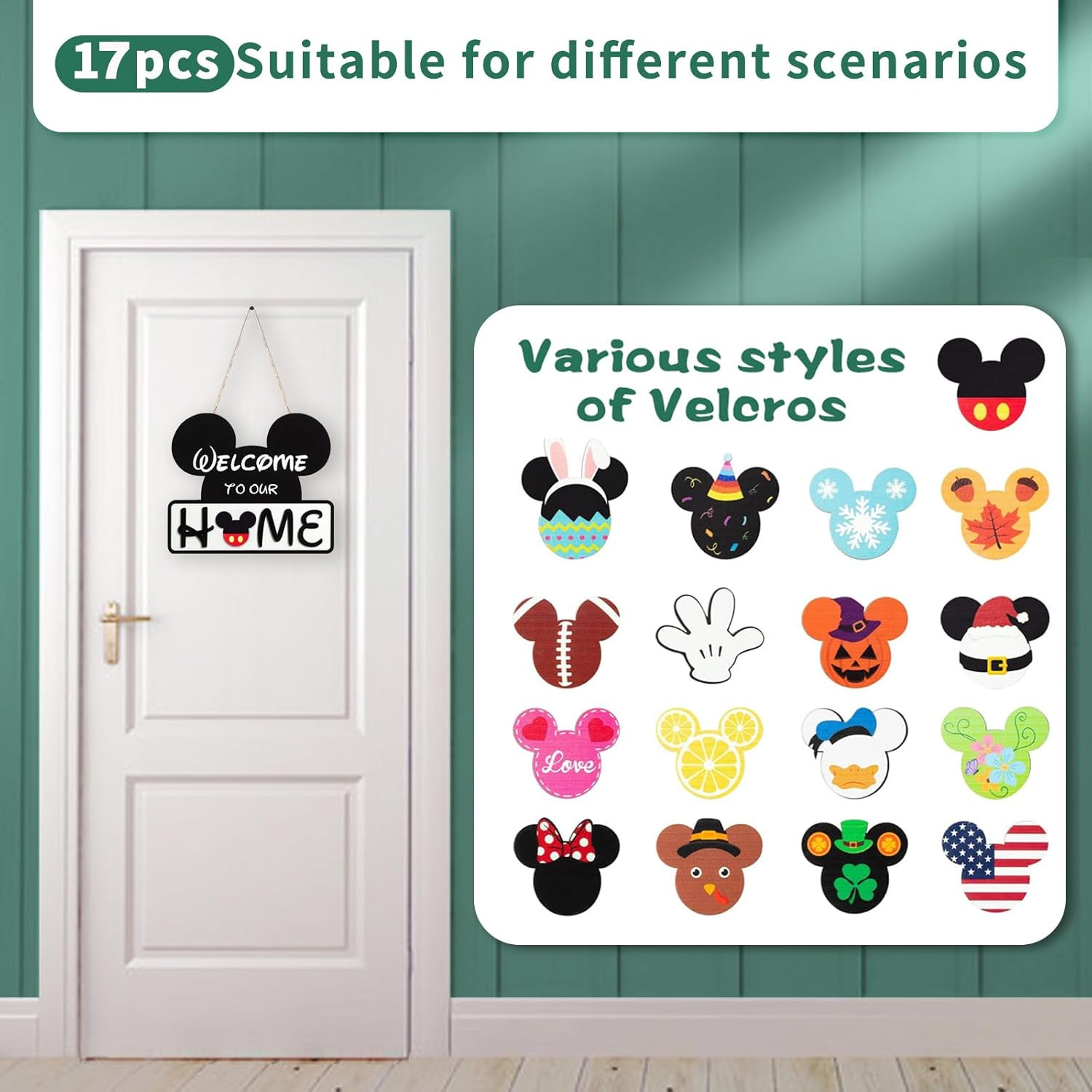 Cute Mouse Interchangeable Seasonal Welcome Door Sign for Front Door Decor, Inte