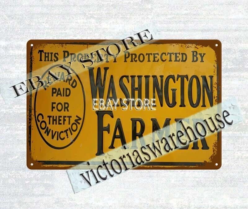 1960s This Property Protected WASHINGTON FARMER Theft Reward metal tin sign