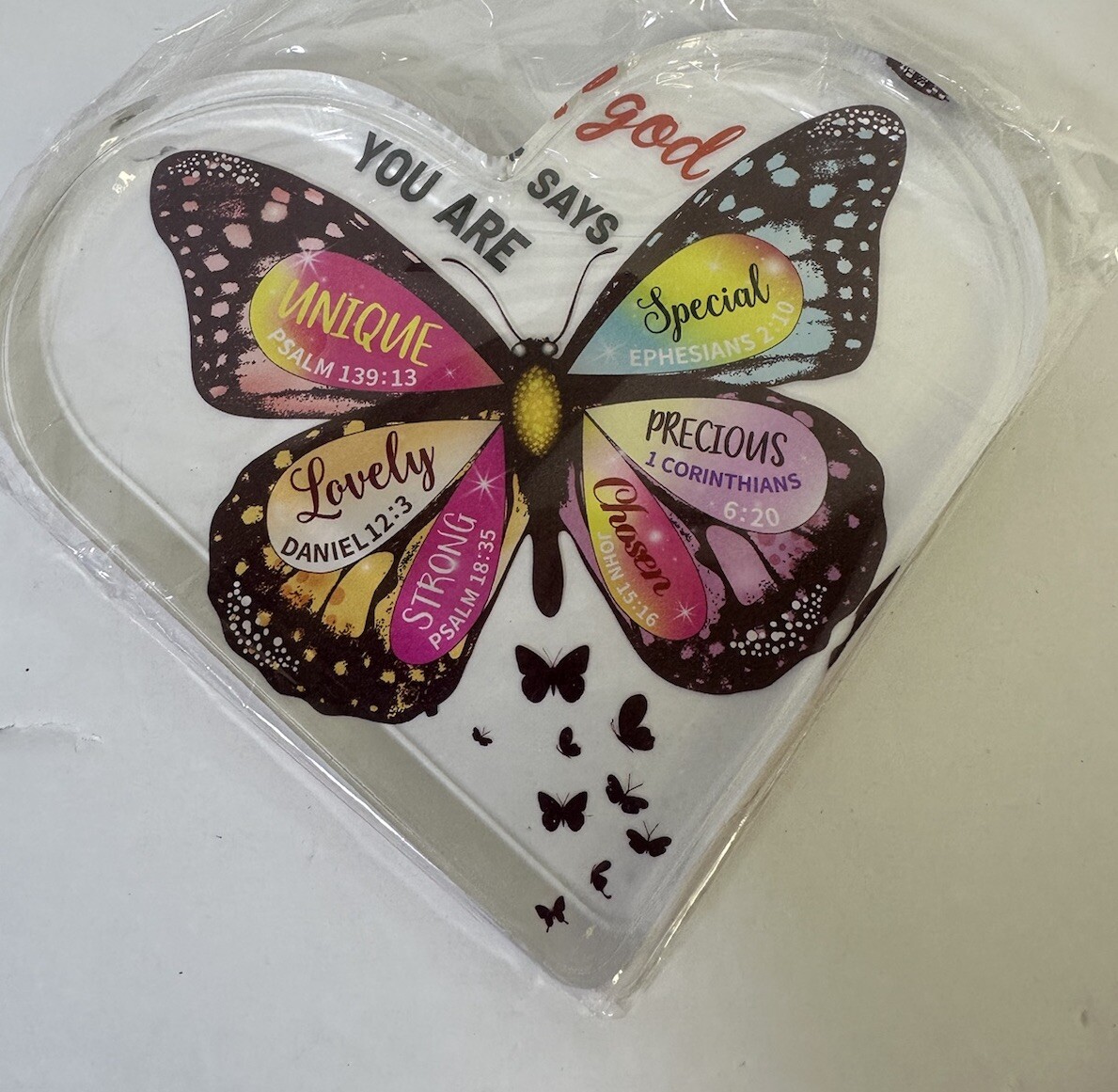 Acrylic Heart Shaped Sign Decor With Butterfly And Religious Messages NEW