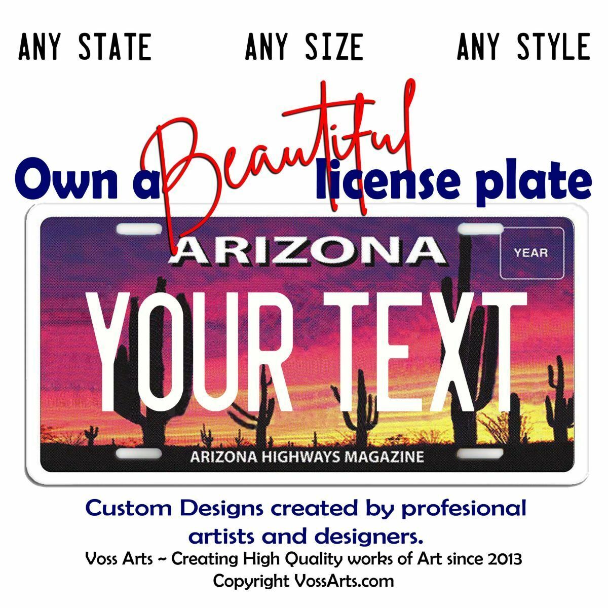 Arizona license plate Highways Magazine custom personalized ANY TEXT Car Tag