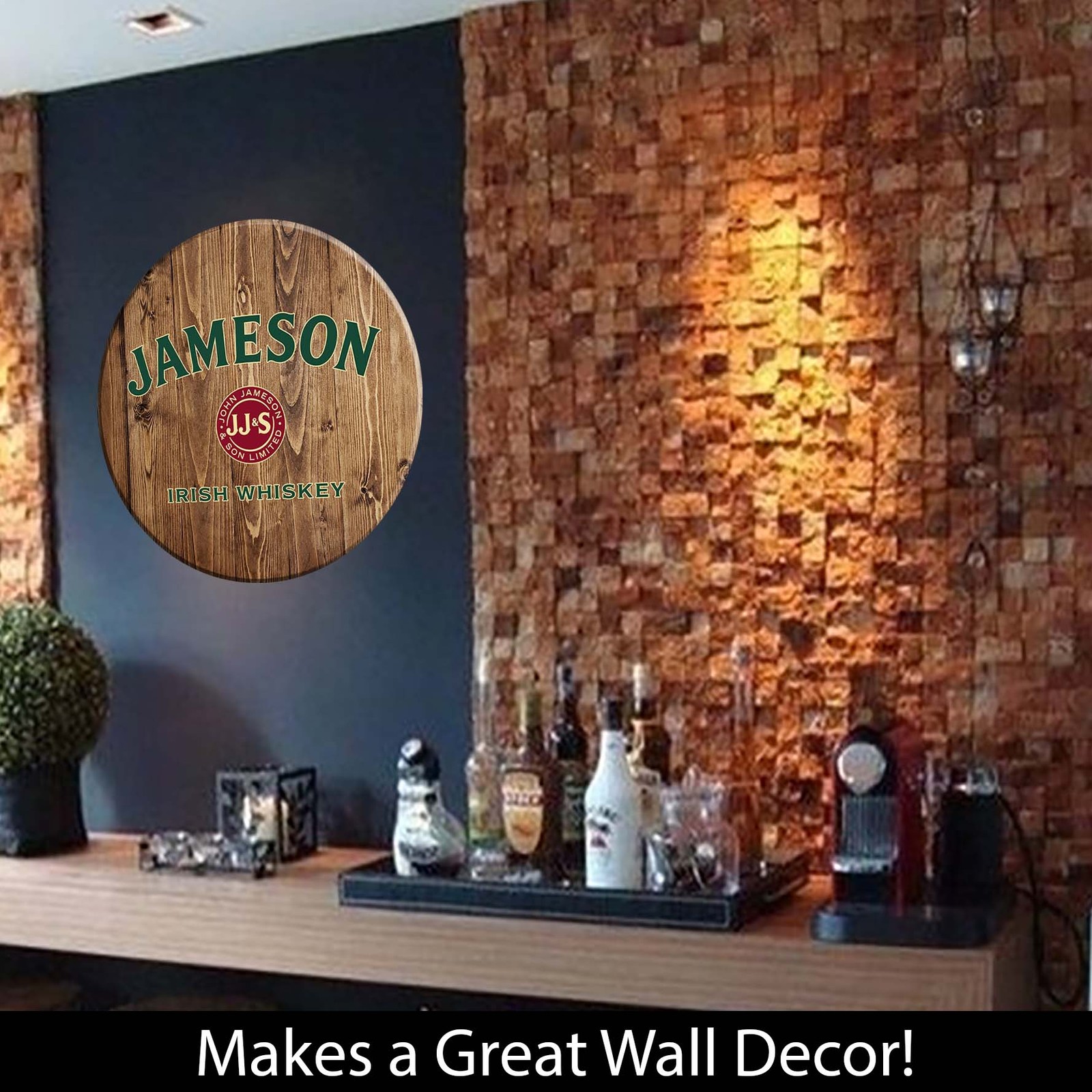 Wood Bar Sign Jameson Lucky Inspired by Whiskey Barrel 18 Inch for Home Bar