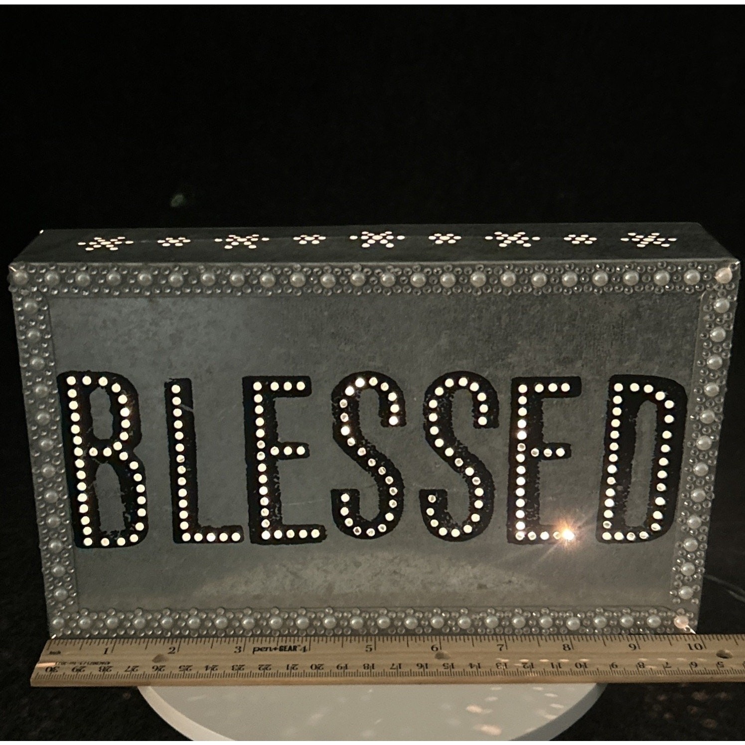 Demdaco Metal BLESSED Sign Electric Lighted Desktop Decor Shelf Sitter Glow