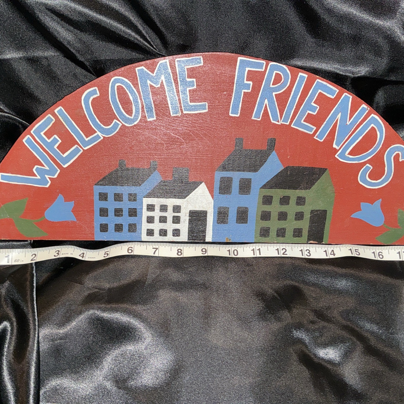 Welcome Friends Half Moon A wood Hand Painted Sign
