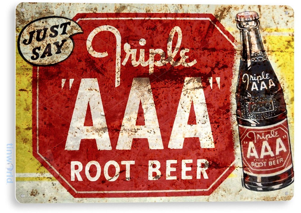 TIN SIGN Triple AAA Root Beer Cola Soda Rustic Retro Beverage Cola Sign B391