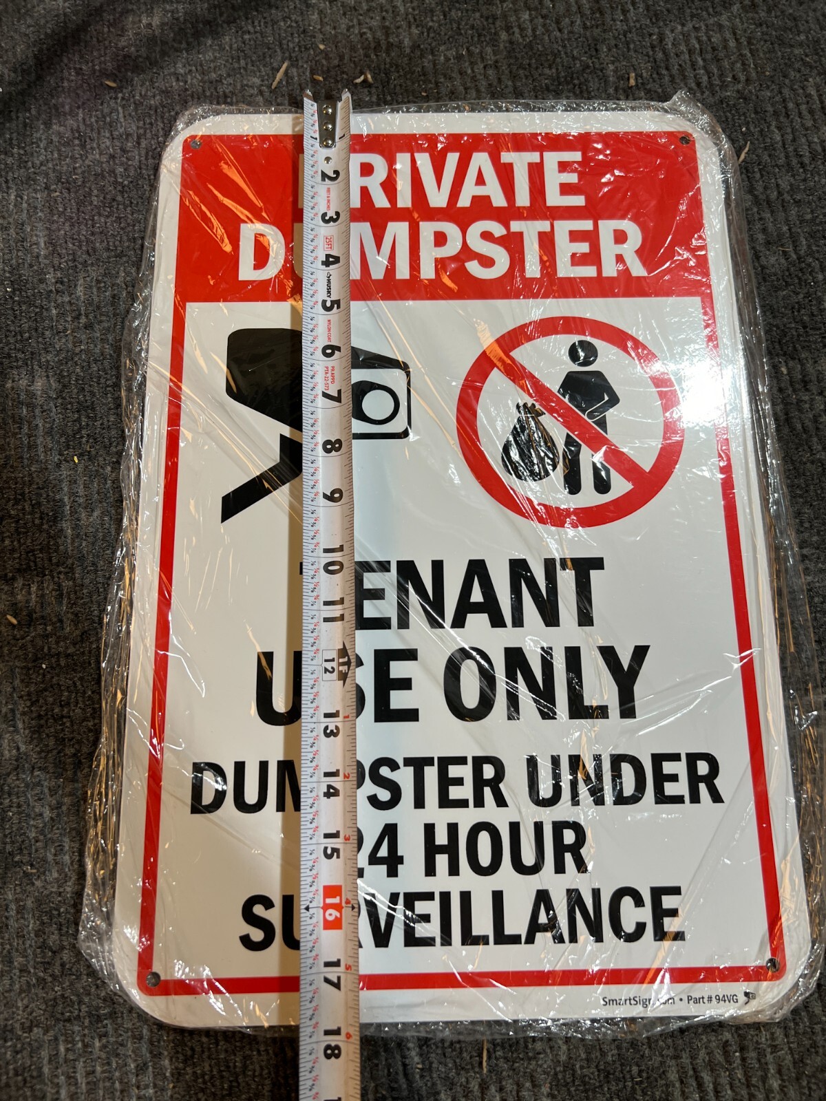 (QTY 2) SmartSign Private Dumpster Tenant Use Only Dumpster Under Surveillance