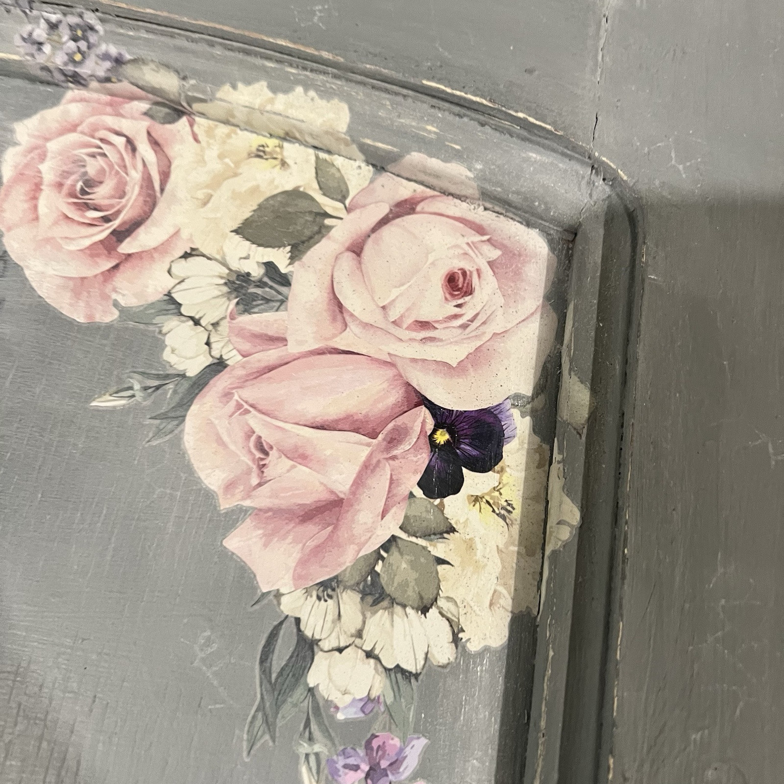 VTG Upcycled Gray Floral Farmhouse Old Wood Door Bunny Wall Art French Country