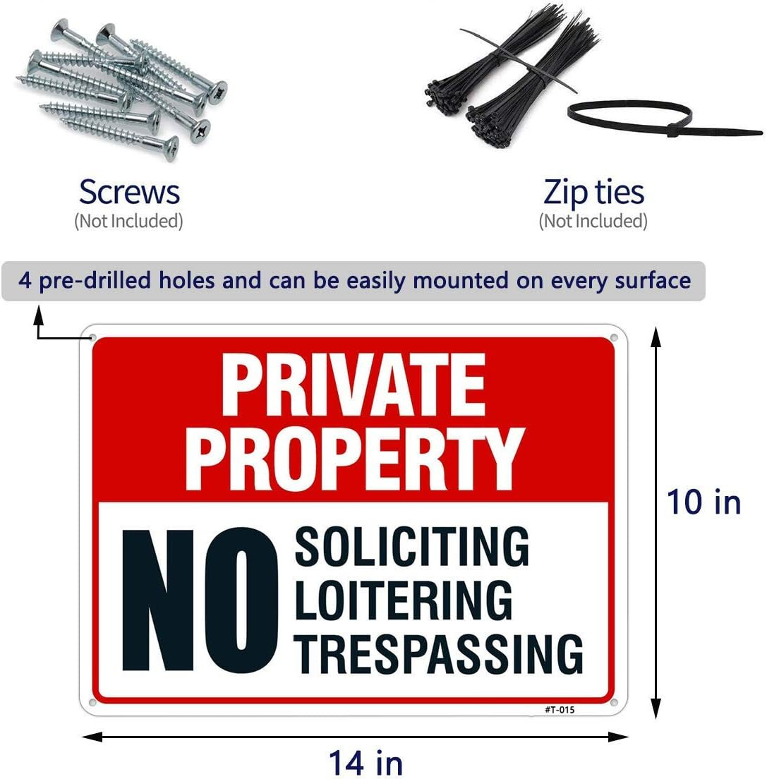 No Trespassing No Soliciting Signs 4 Pack Aluminum Property Warning Fence Signs