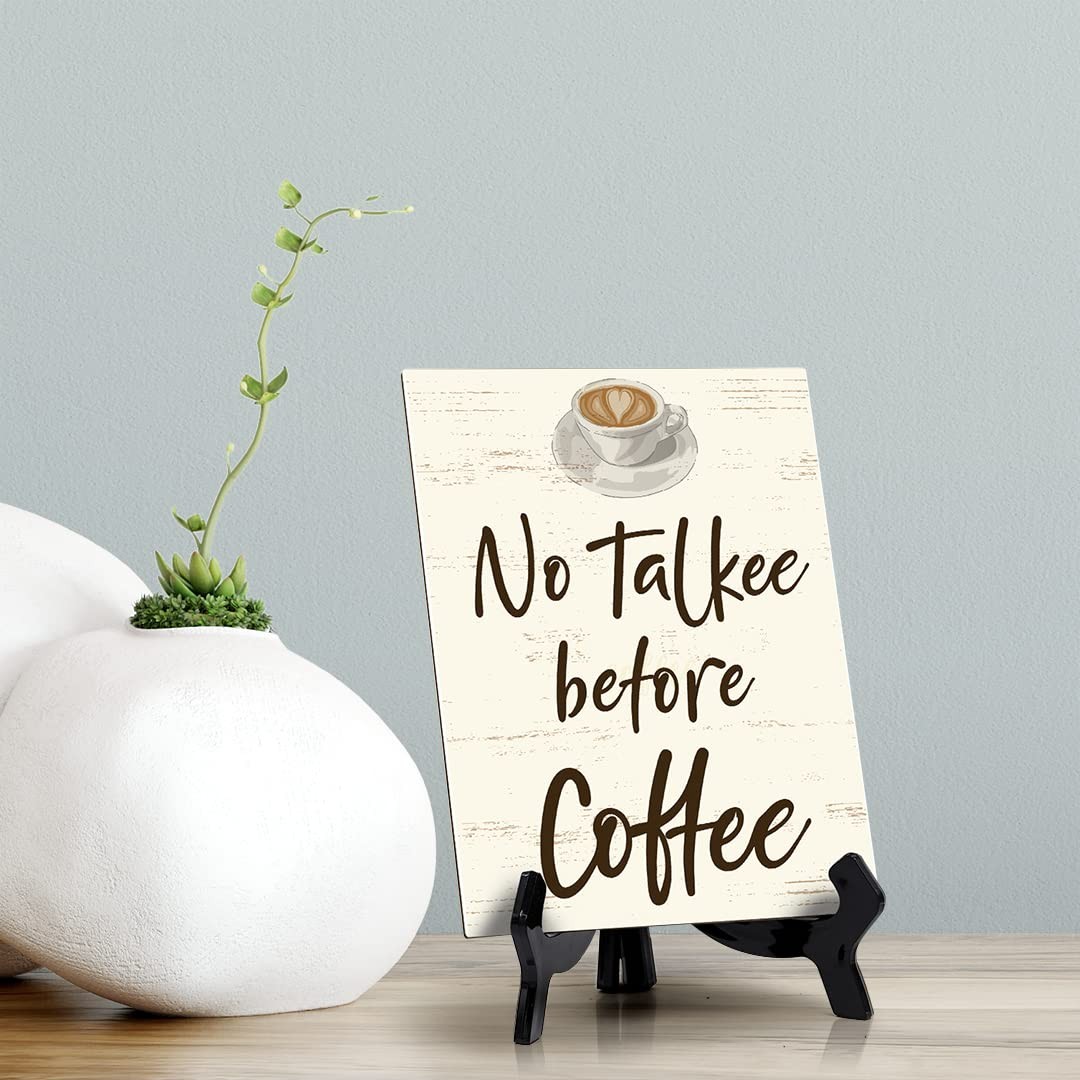 Signs ByLita No Talkee Before Coffee, Table Sign With Acrylic Stand (6 x 8″)