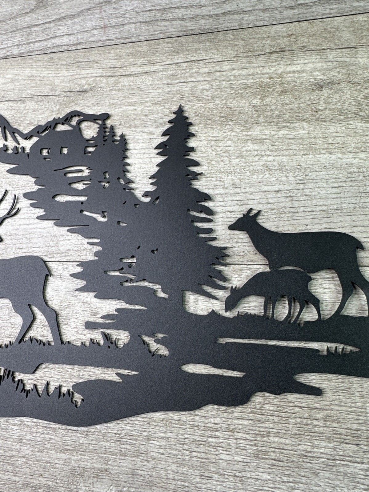 Unbranded Metal Buck & Does Cutout Trees Scenery Lightweight Black 9.5” ” X 15”