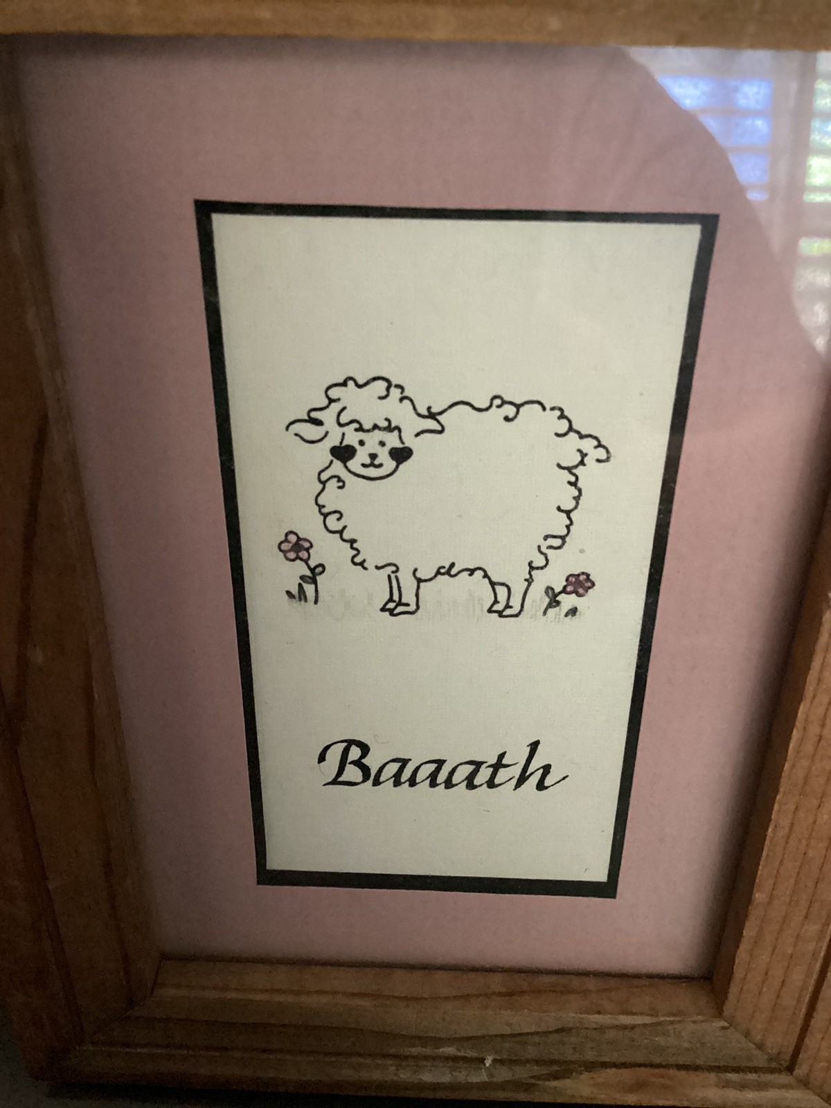 Small Wooden Framed Sheep Illustration For Bathroom