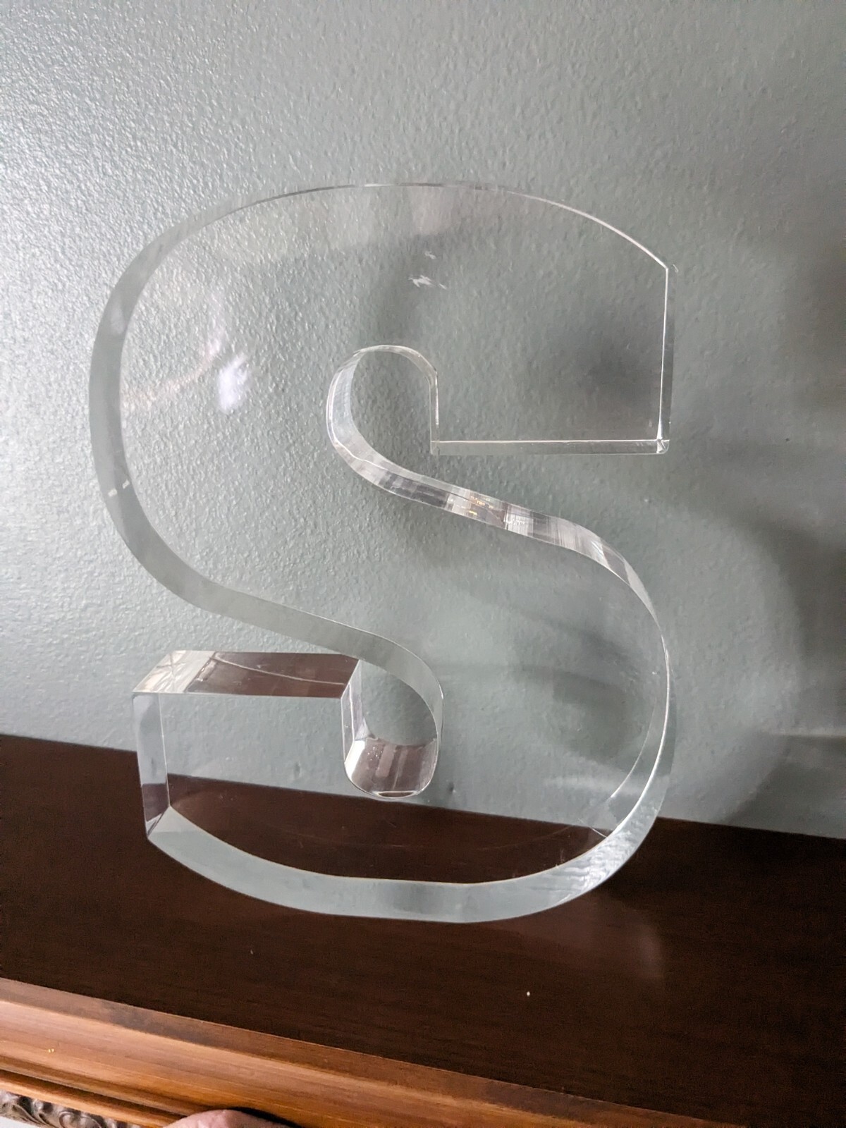 “S” Desk Home Decor Thick Lucite Acrylic Letter Large Chunky Clear 7 7/8 Tall