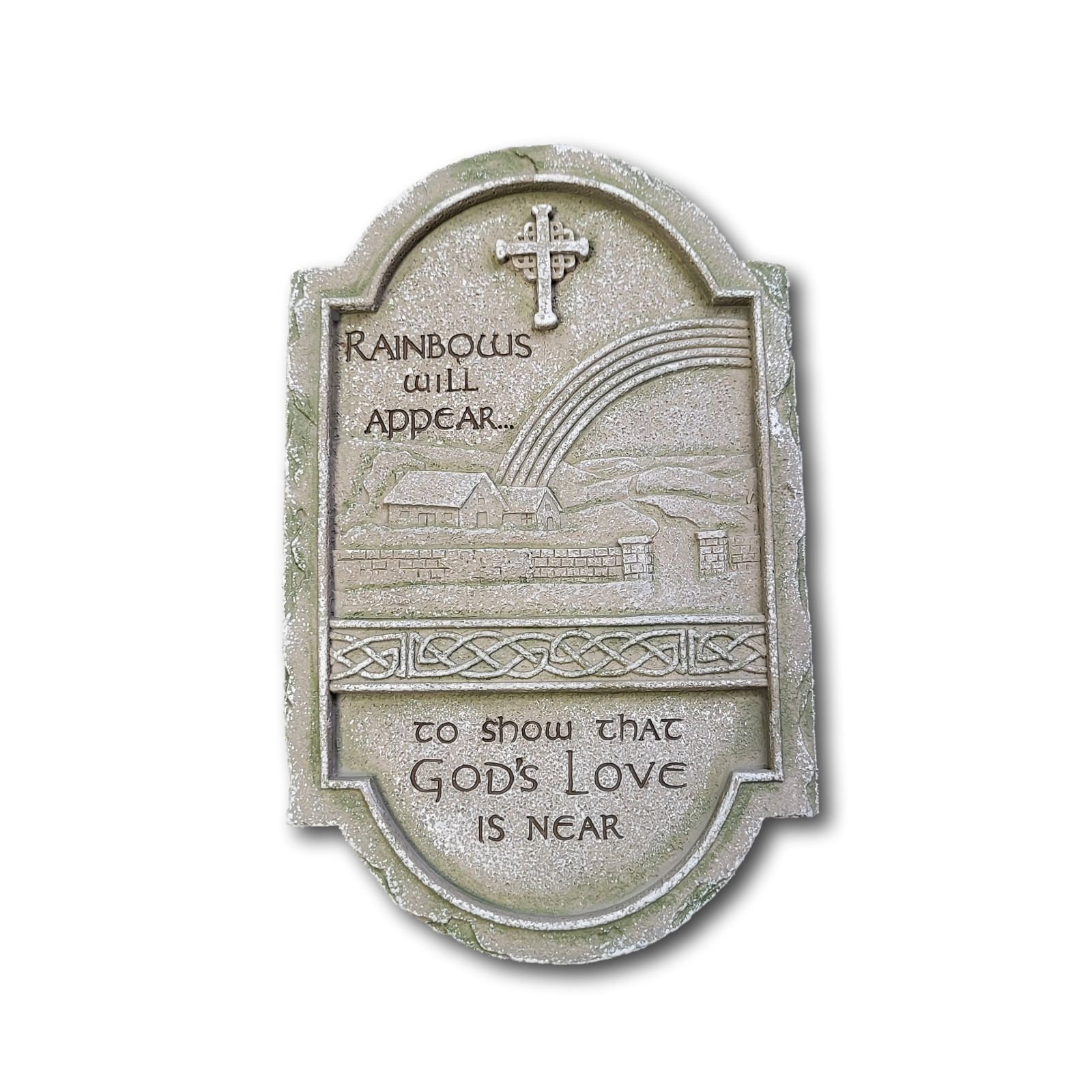 Irish Blessing Stone Plaque w/Ground Stakes “Rainbows Will Appear”