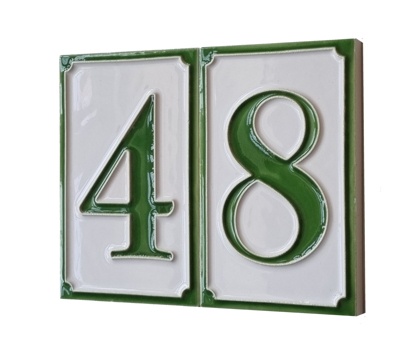 11 cm x 7 cm Italian Ceramic Green Numbers & Brown Or White Frames